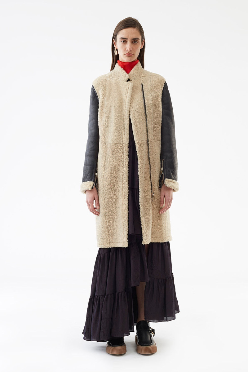 Collarless Shearling Coat 1