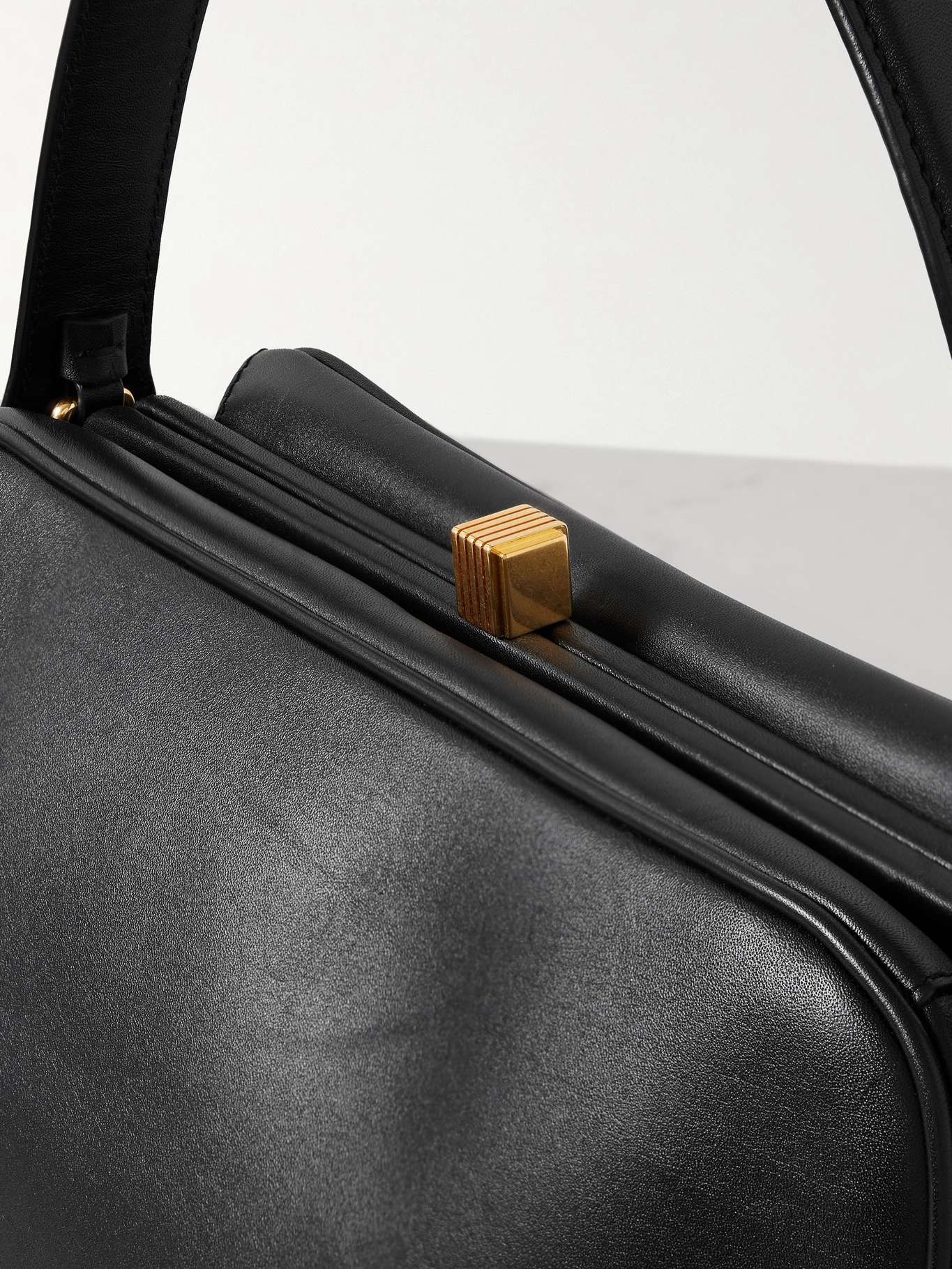 Cate leather-trimmed calf hair tote Black - 7