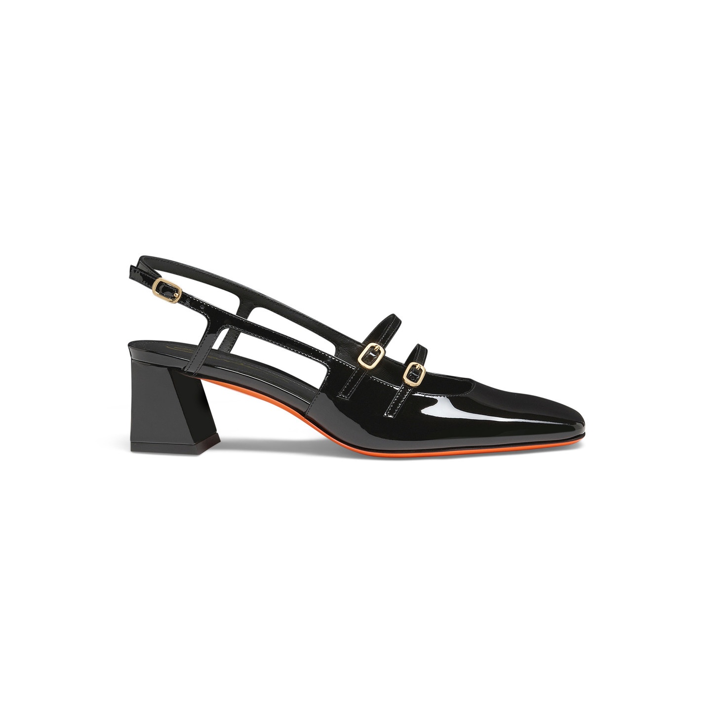 Women's black patent leather mid-heel slingback - 1