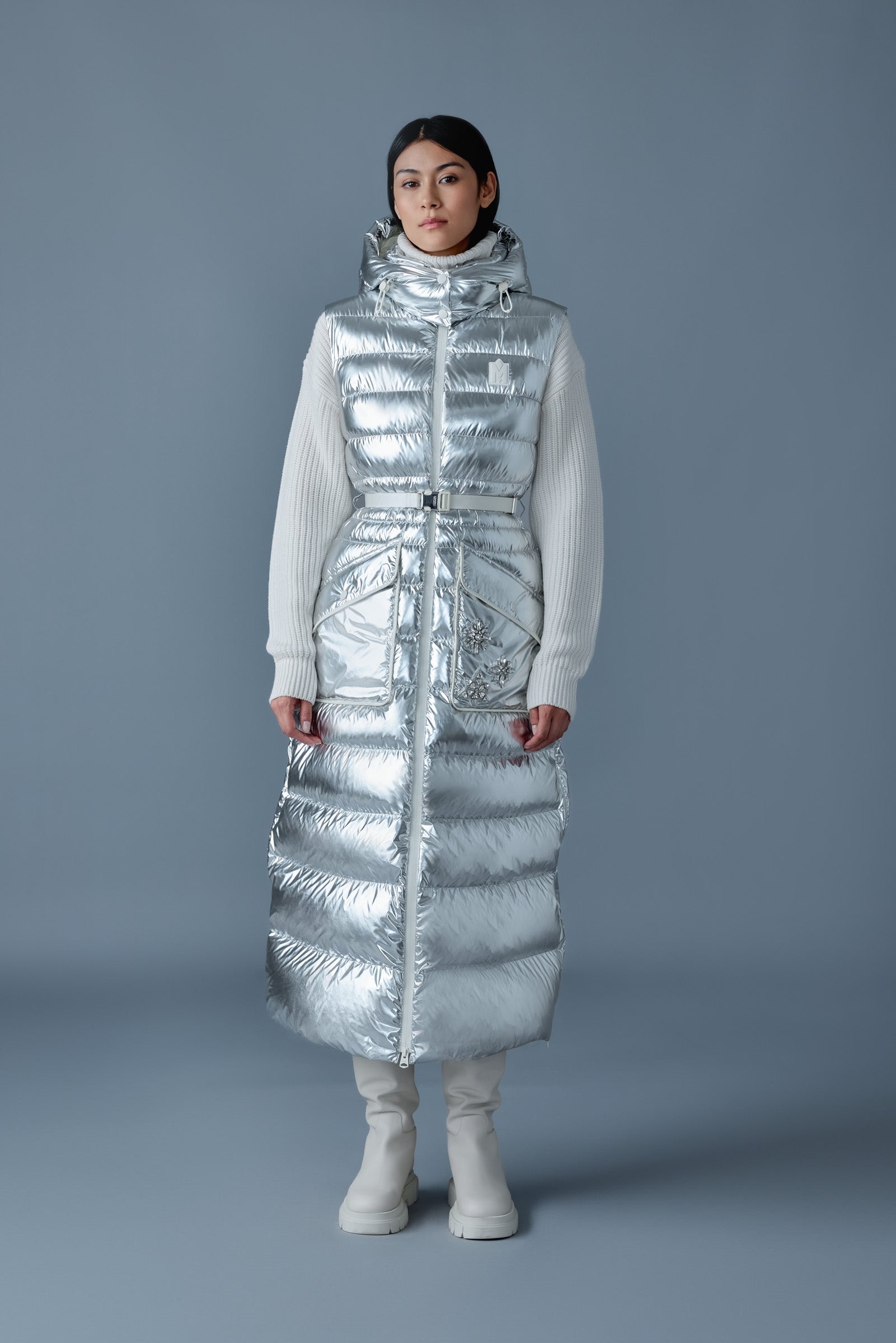 IVANKA-MSF Sleeveless metallic laminate snowflake coat - 4