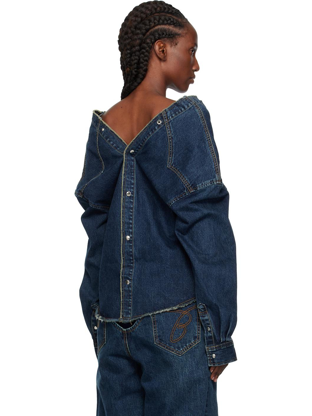Navy Strap Point Denim Top - 3