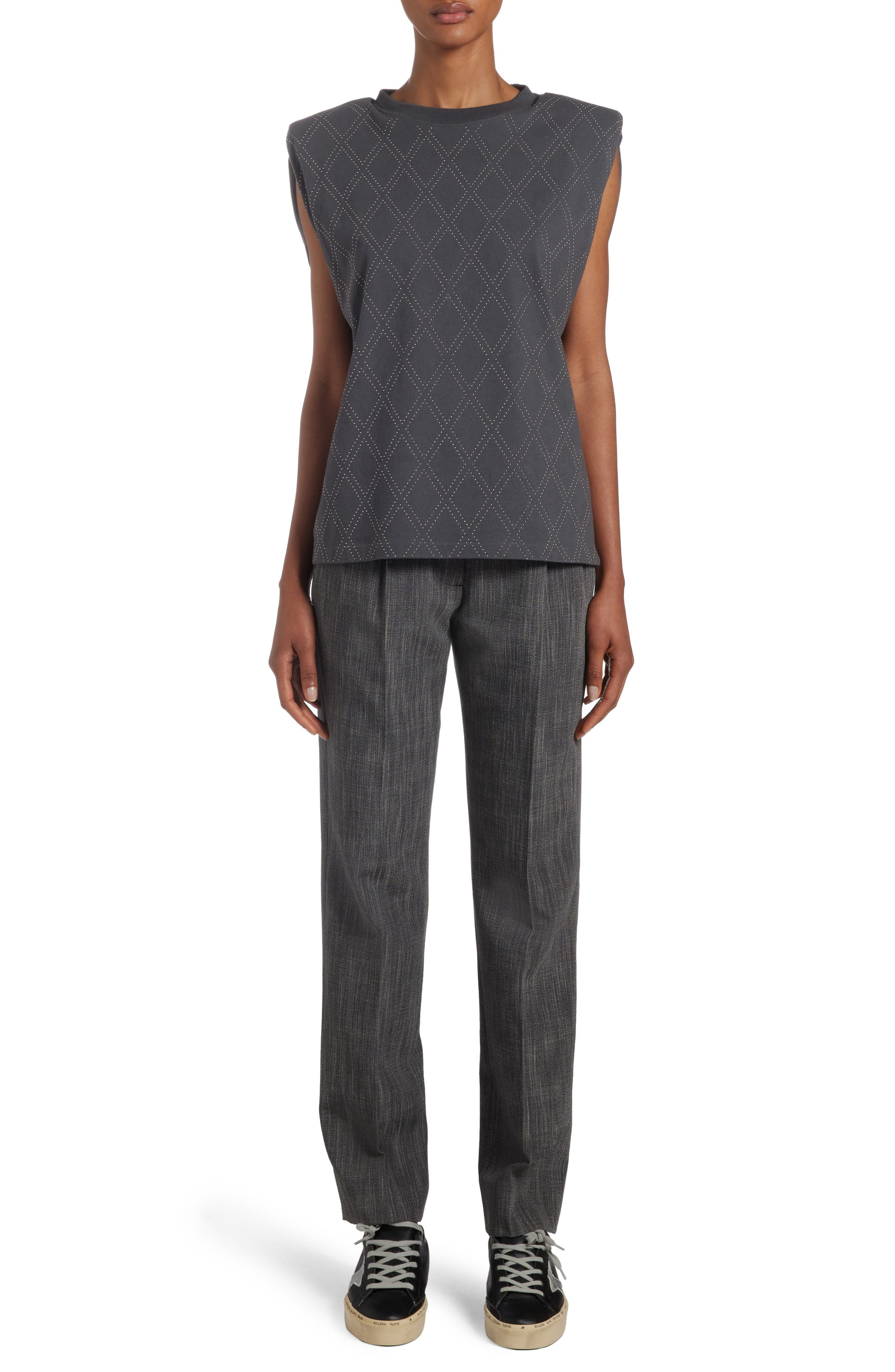 Studded Cotton Shoulder Pad Tank - 2