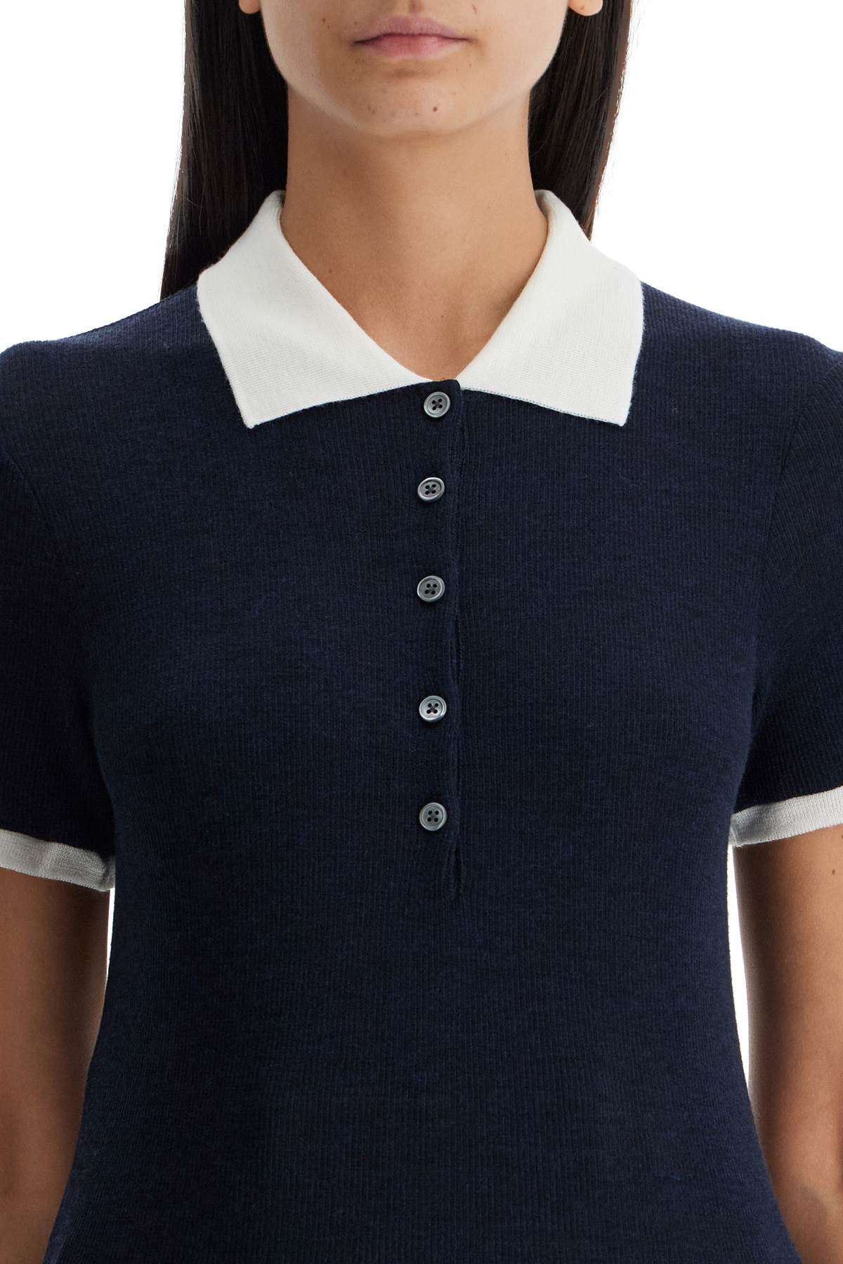 Thom Browne Short-Sleeved Wool Polo Shirt Women - 4