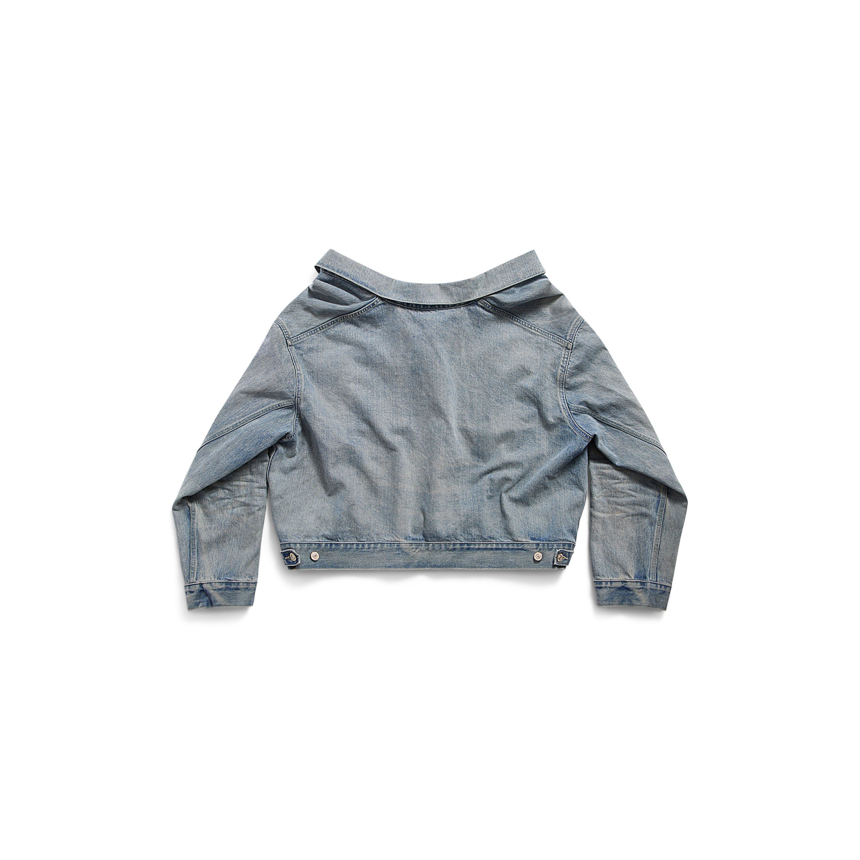 (WMNS) Balenciaga Off Shoulder Jacket 'Light Blue' 786638TQW556379 - 2