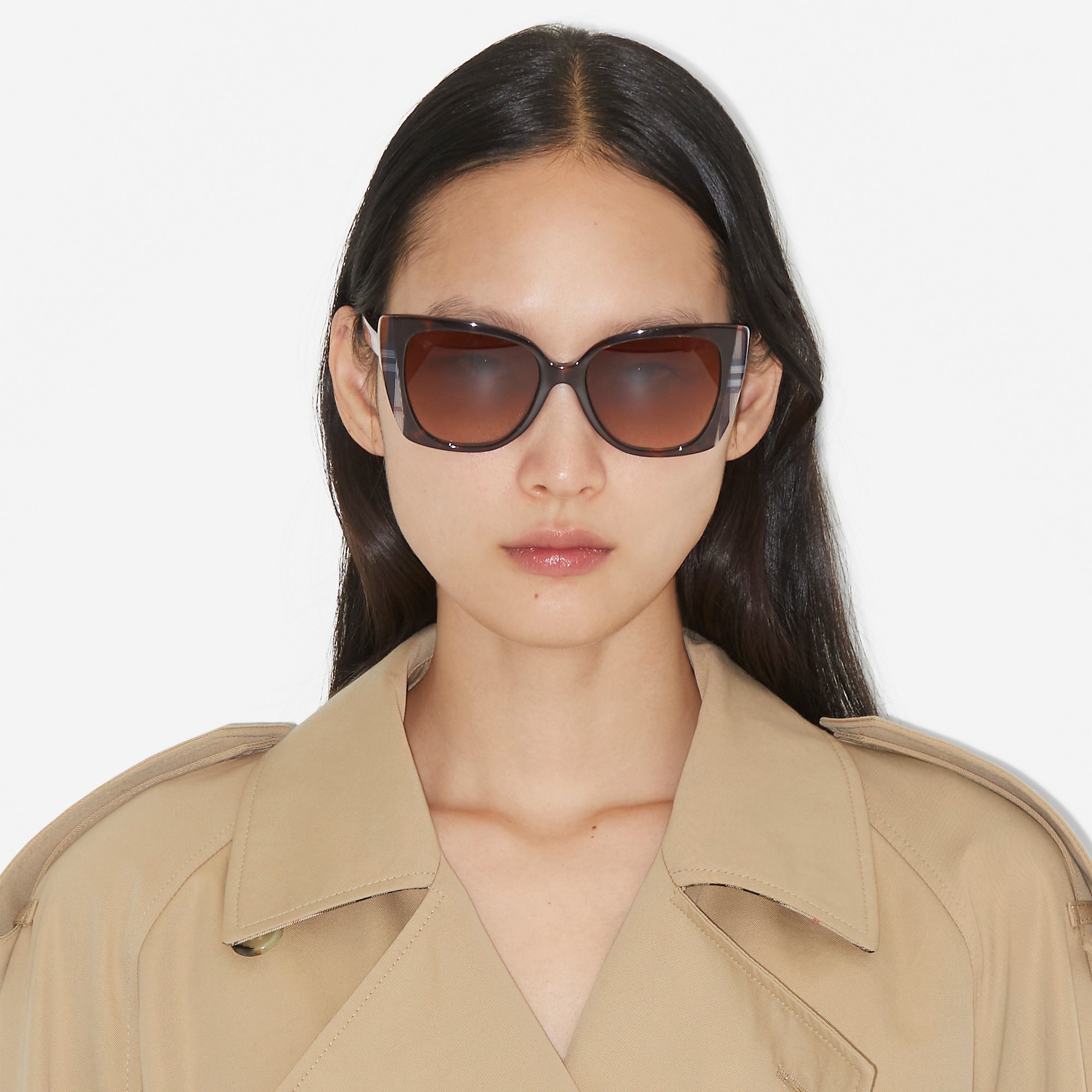 Check Oversized Cat-eye Frame Sunglasses - 4
