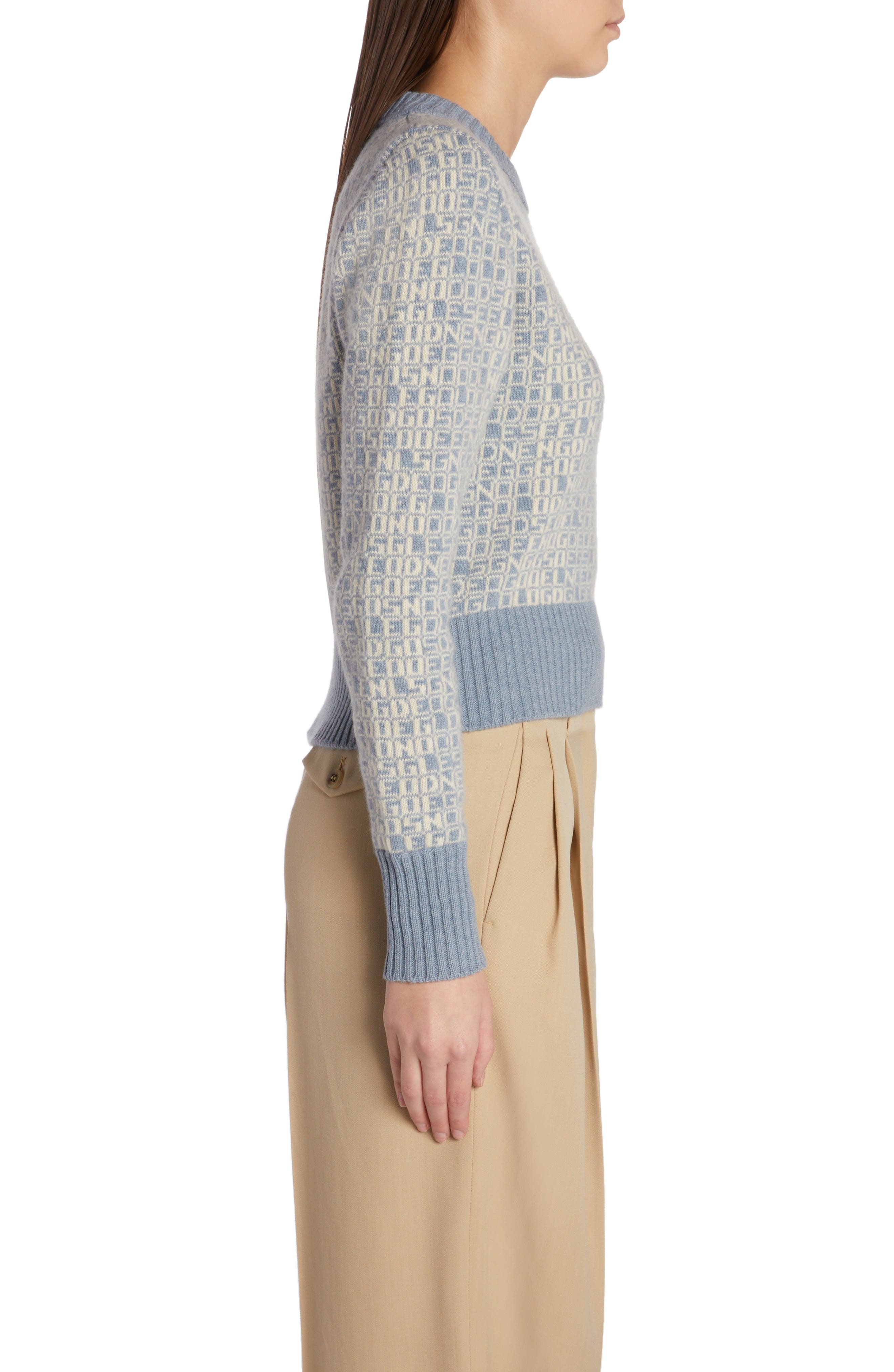 Golden Goose Logo Jacquard Wool & Cashmere Crop Sweater in Spring Lake/Lambs Wool at Nordstrom - 3