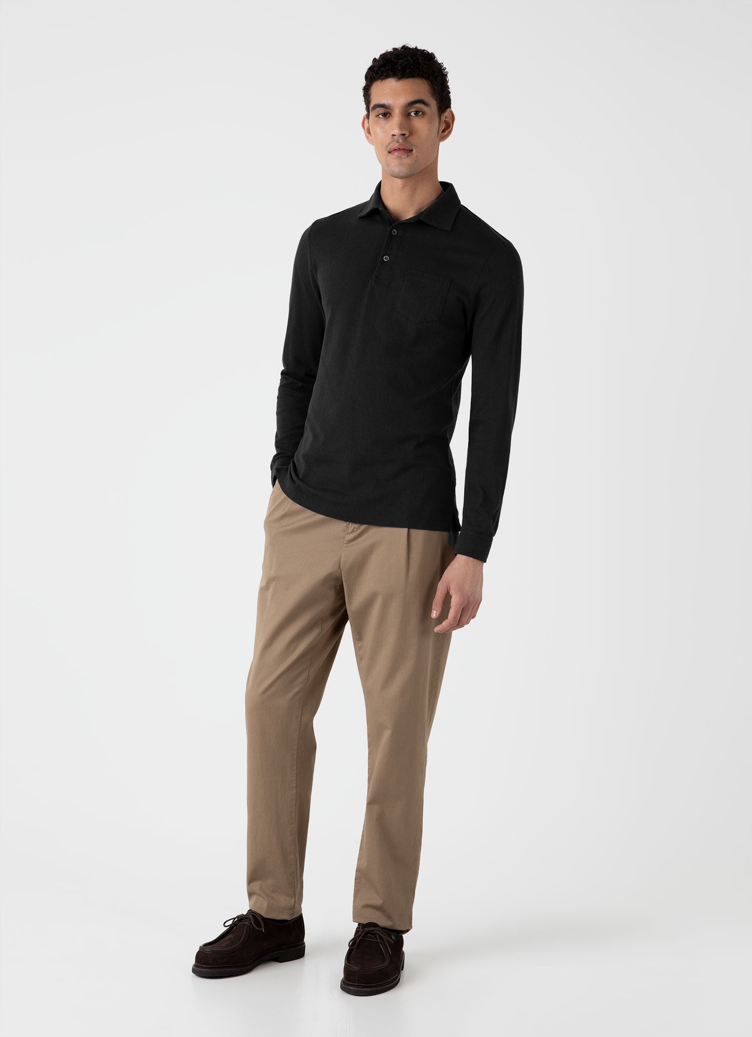 Sunspel x WM Brown Long Sleeve Polo Shirt - 3