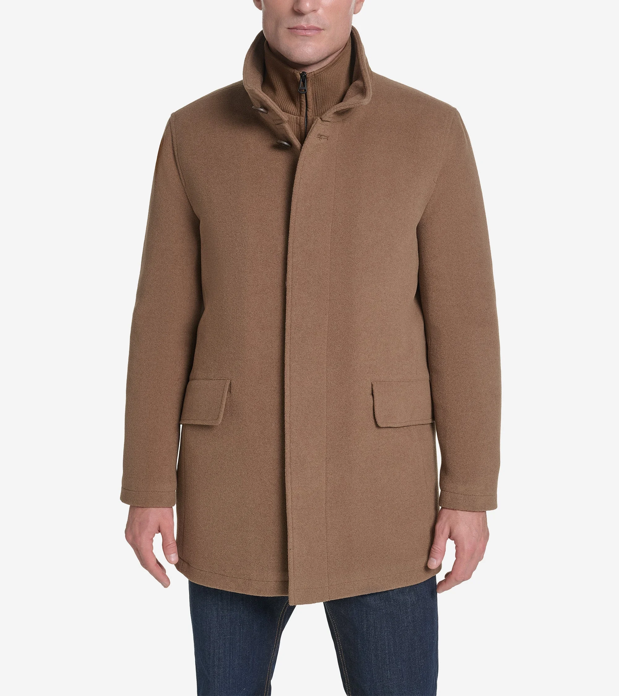 Men's Plush Wool Car Coat with Knit Bib - 1