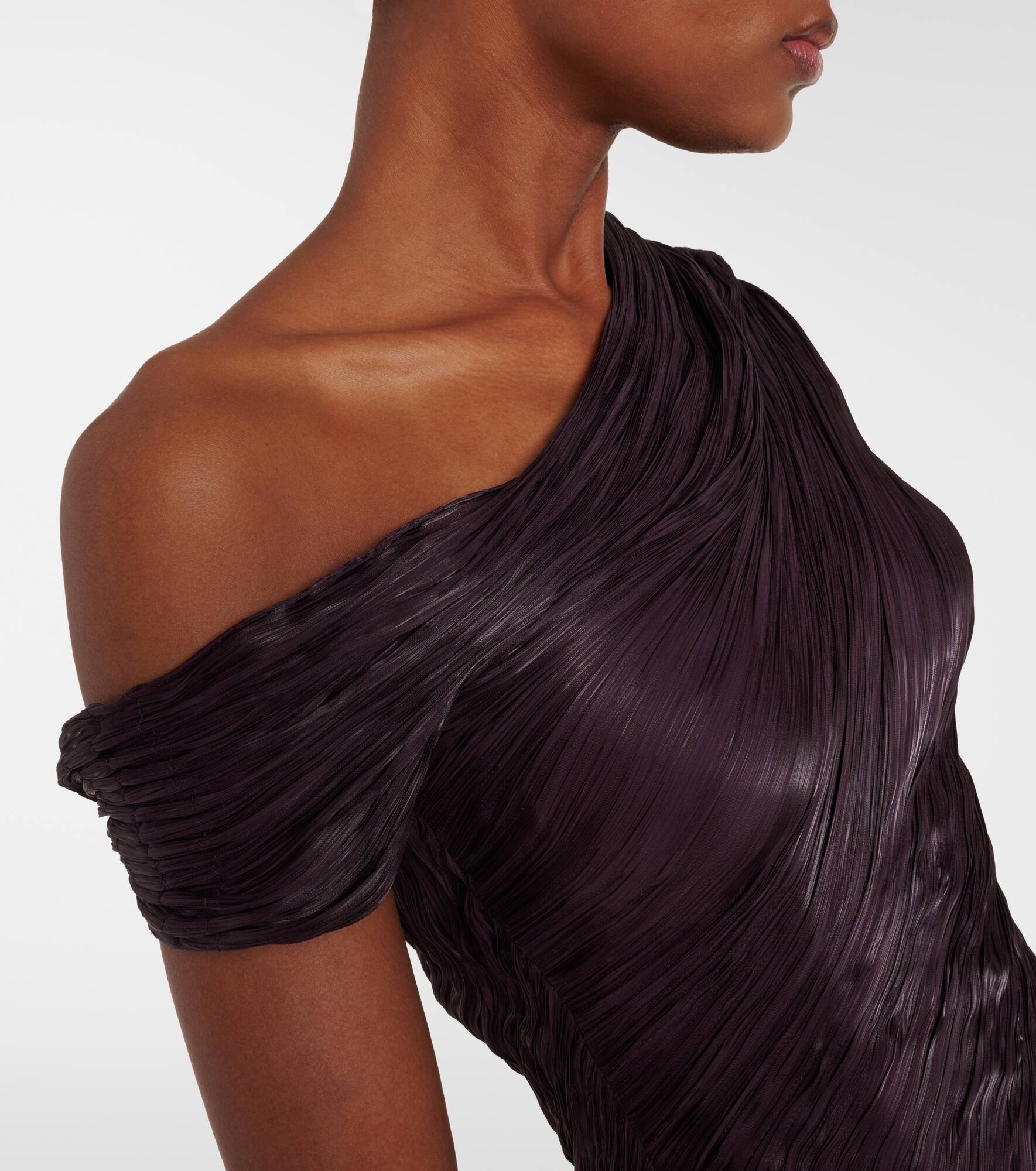Draped pleated silk chiffon gown - 5