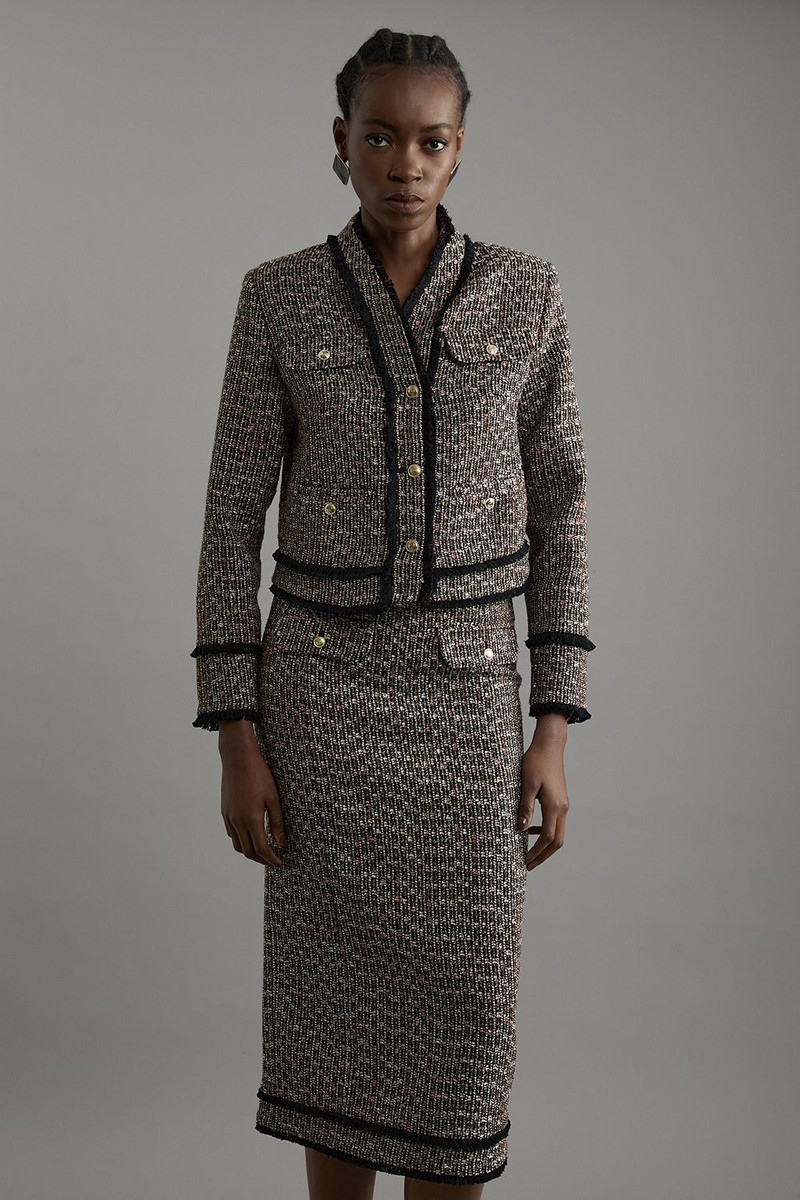 Petite Wool Mix Boucle Tailored Cropped Collarless Jacket 3