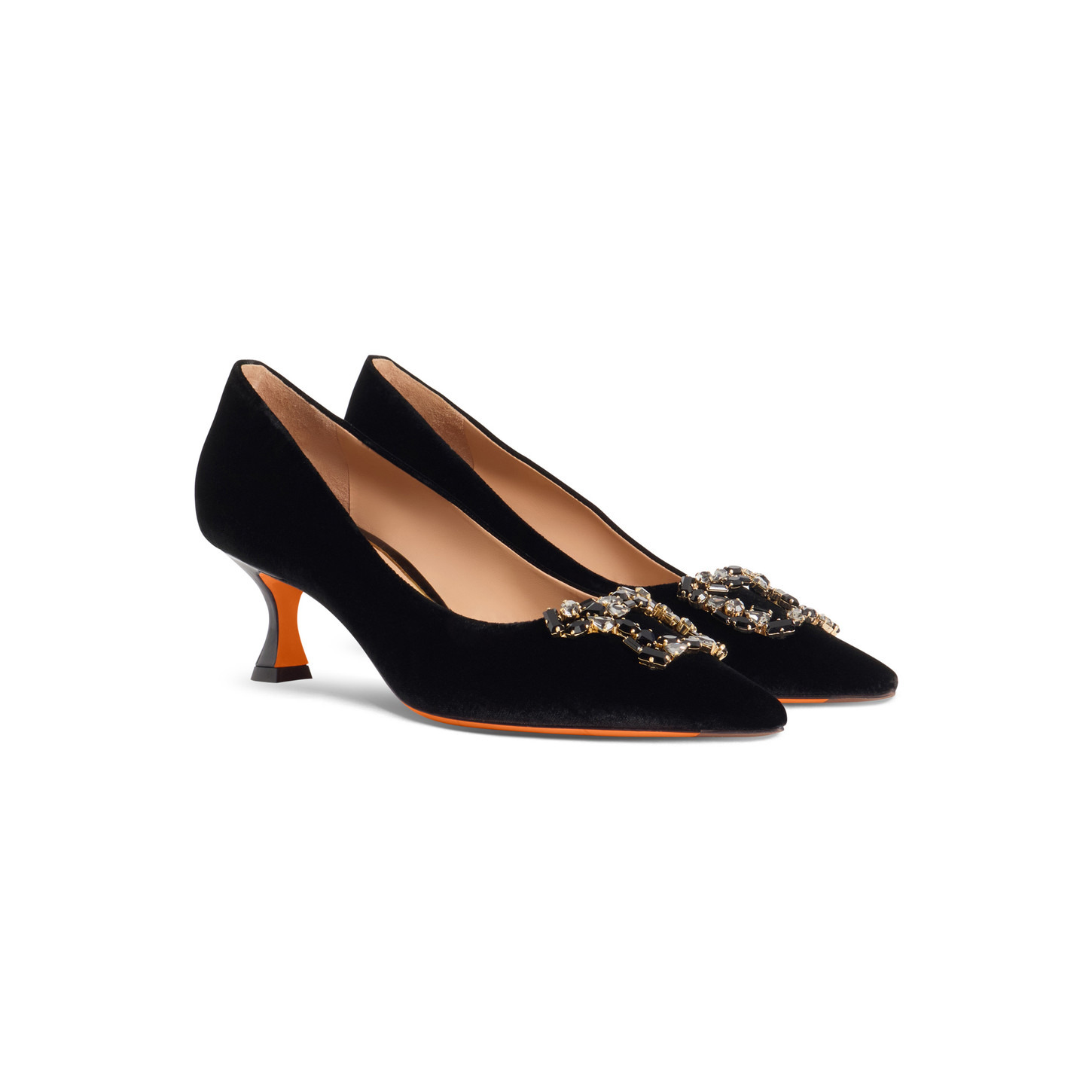Women's black velvet mid-heel Santoni Sibille pump - 3