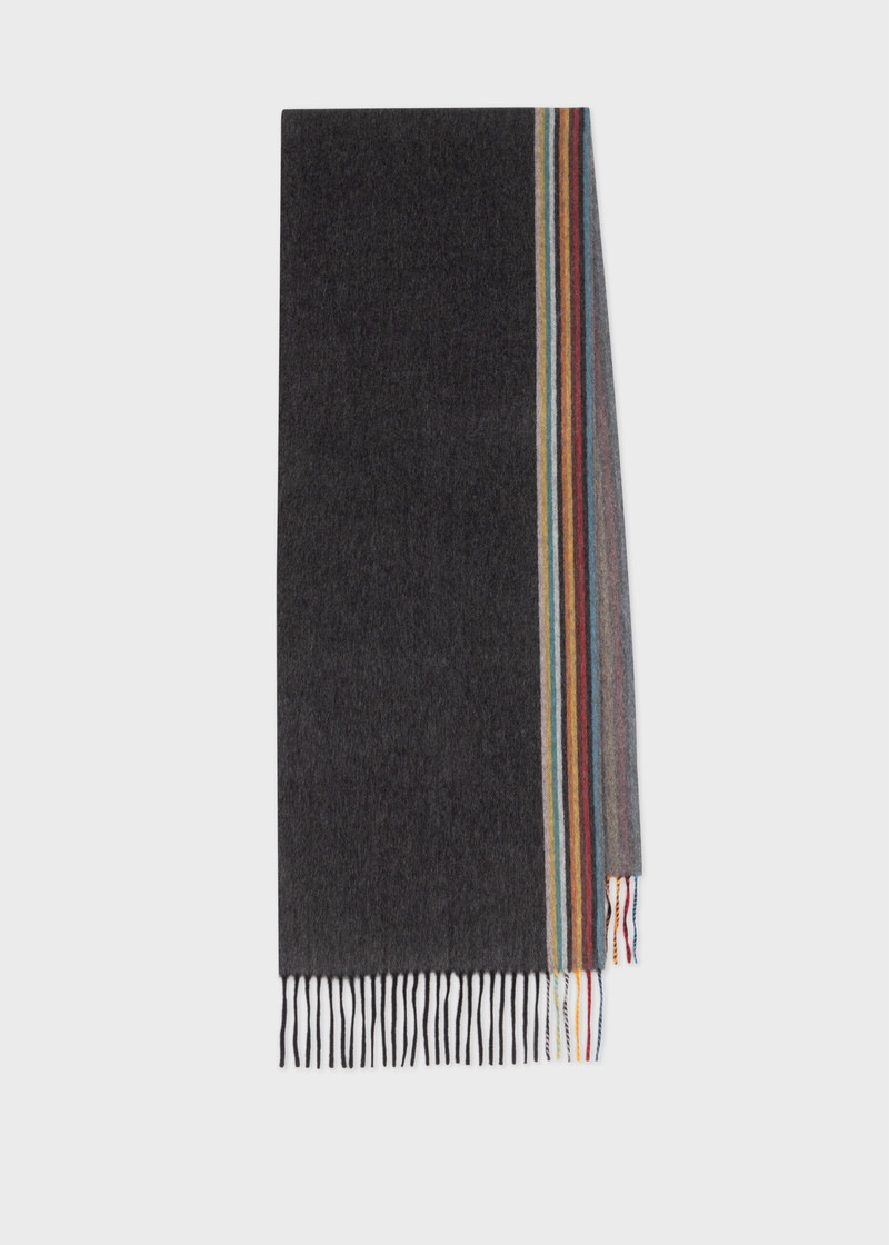 Black Cashmere 'Signature Stripe' Edge Scarf 1