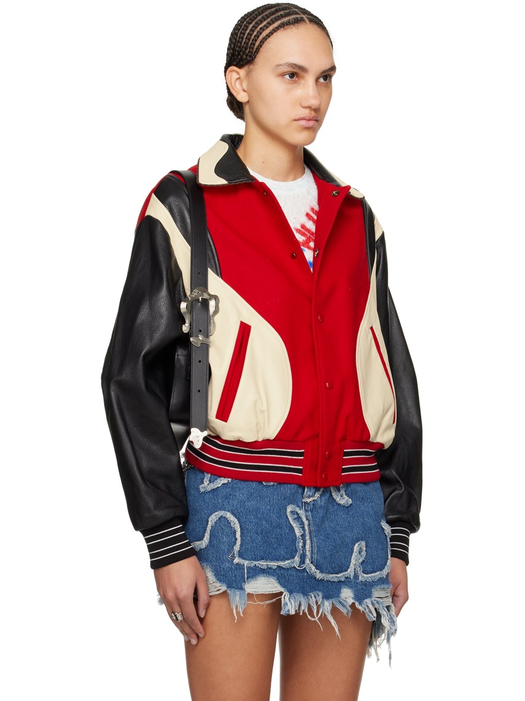 Black & Red Robyn Leather Bomber Jacket - 2