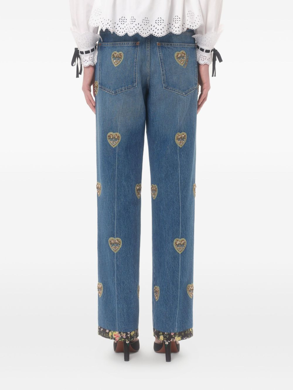 heart-embossed jeans - 4