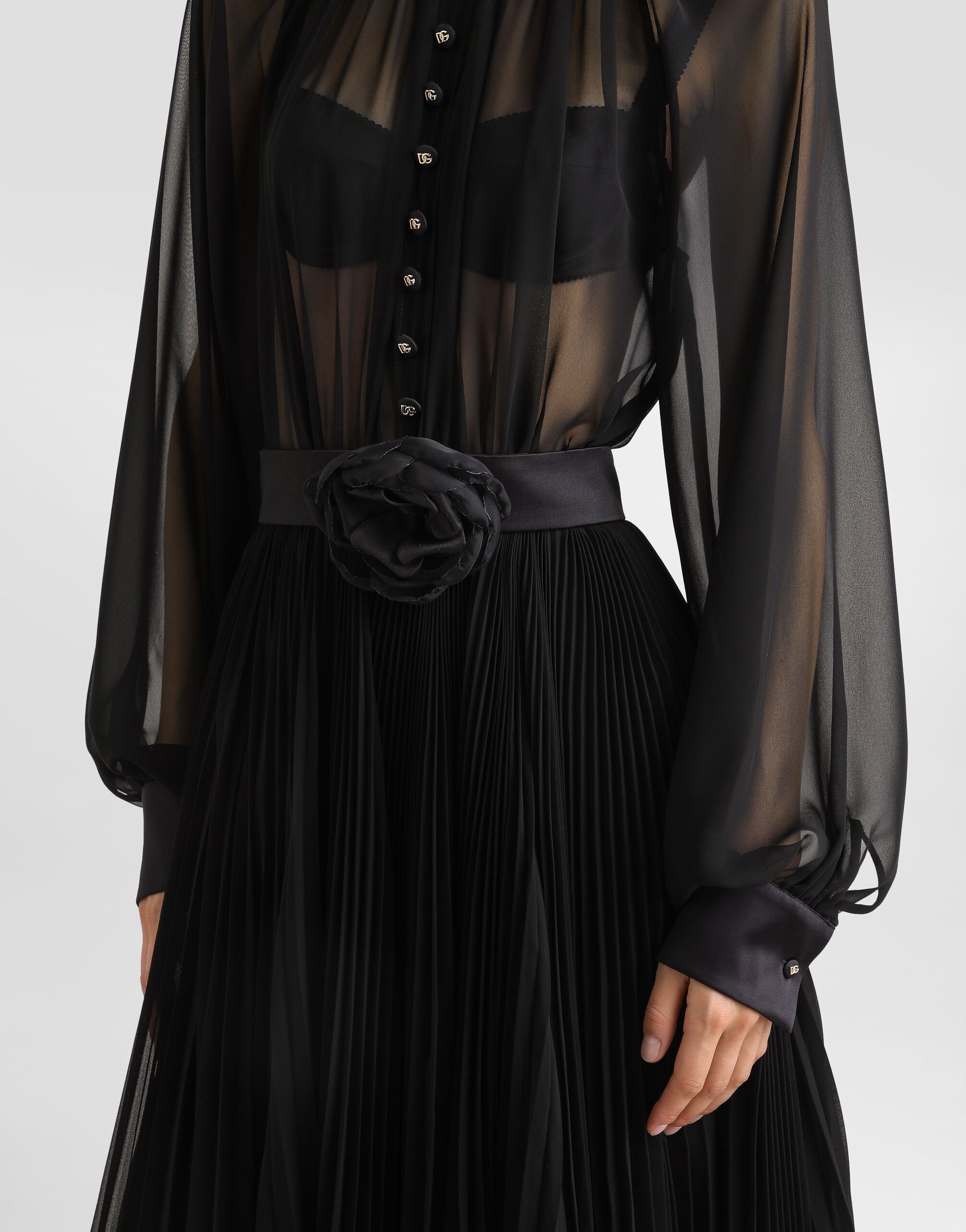 Calf-length babydoll dress with pleated skirt - 4