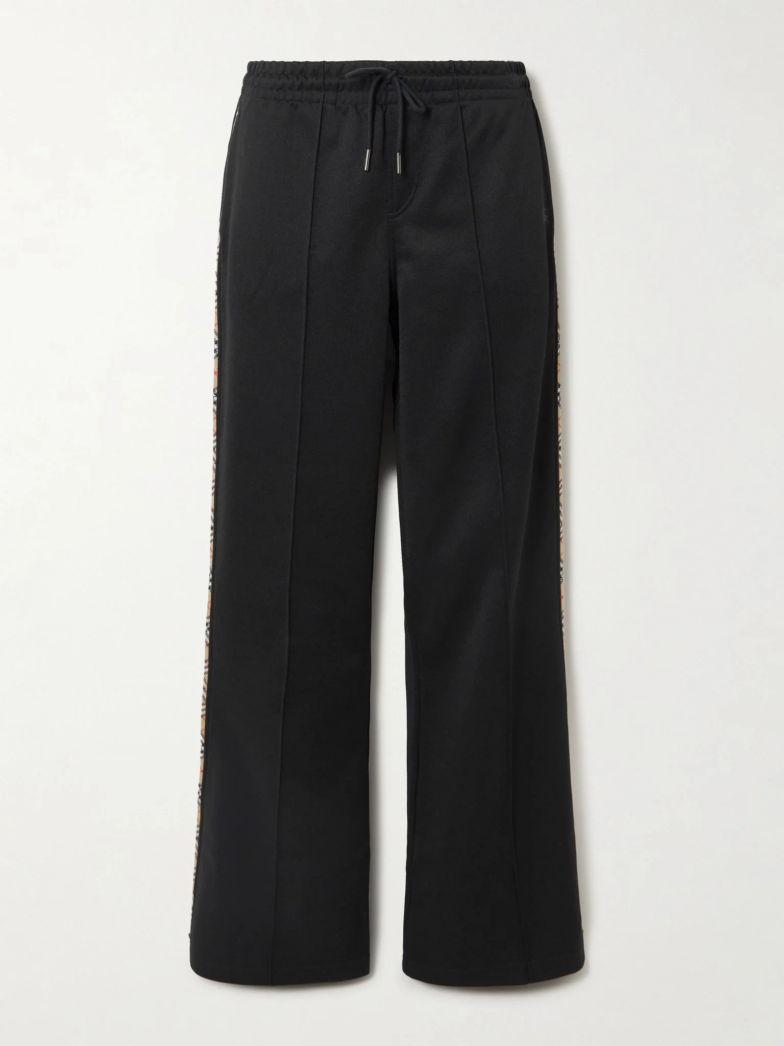 Checked piqué-trimmed jersey flared track pants Black - 1