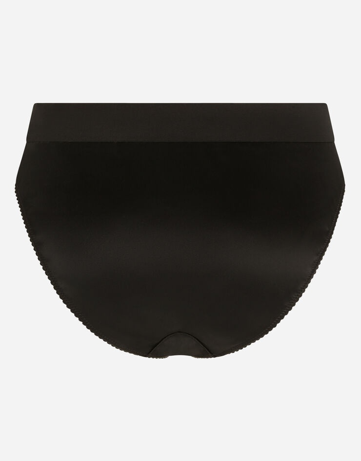 High-waisted satin briefs with branded elastic - 2