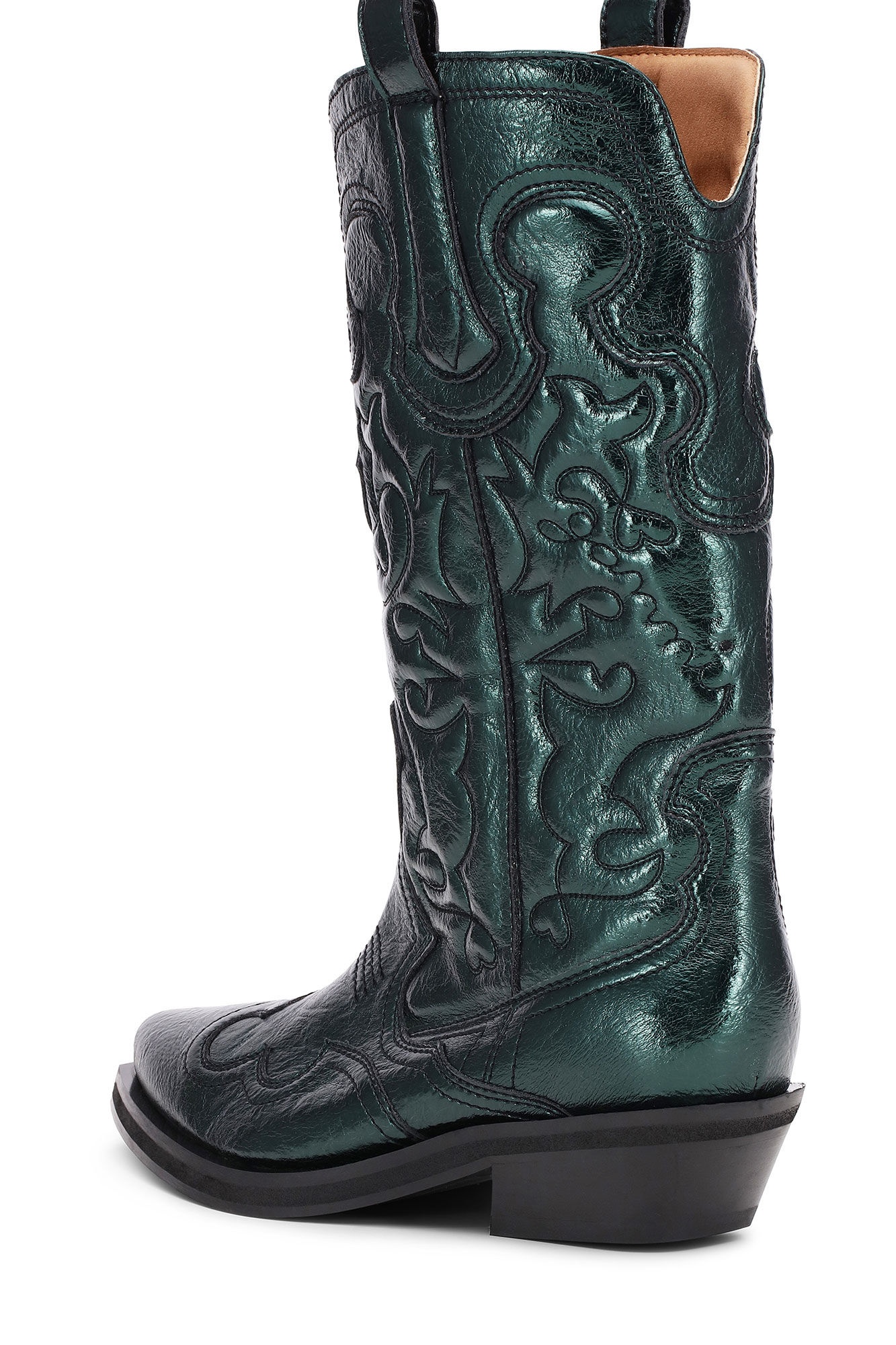 GREEN METALLIC MID SHAFT EMBROIDERED WESTERN BOOTS - 3
