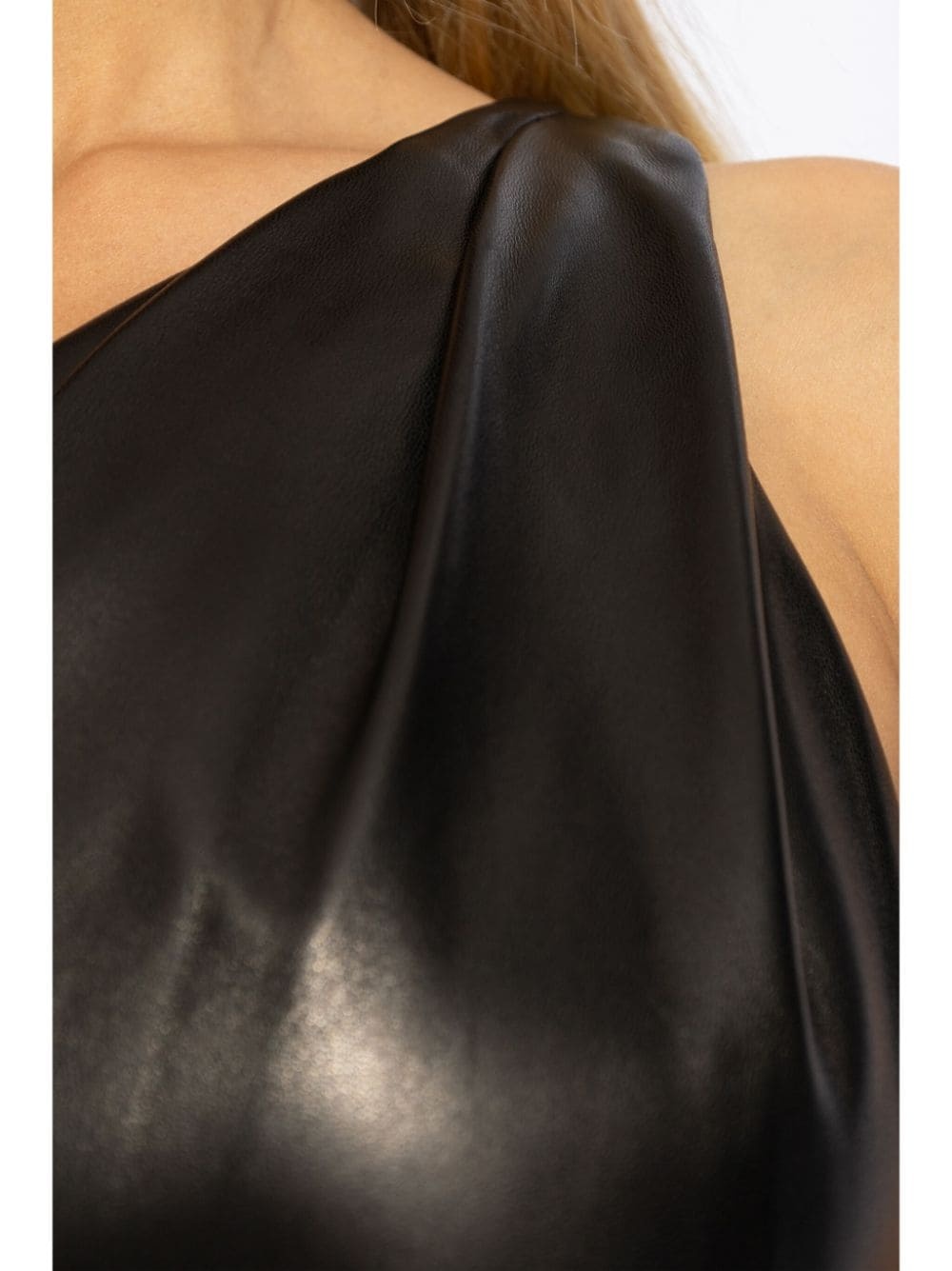 one-shoulder leather mini dress - 5