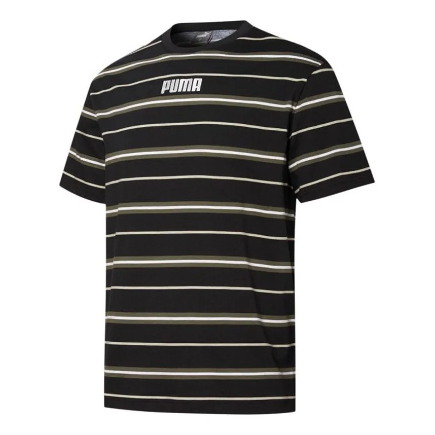 PUMA Modern Basics Advanced Tee Casual Sports Breathable Stripe Short Sleeve Black 847668-01 - 1