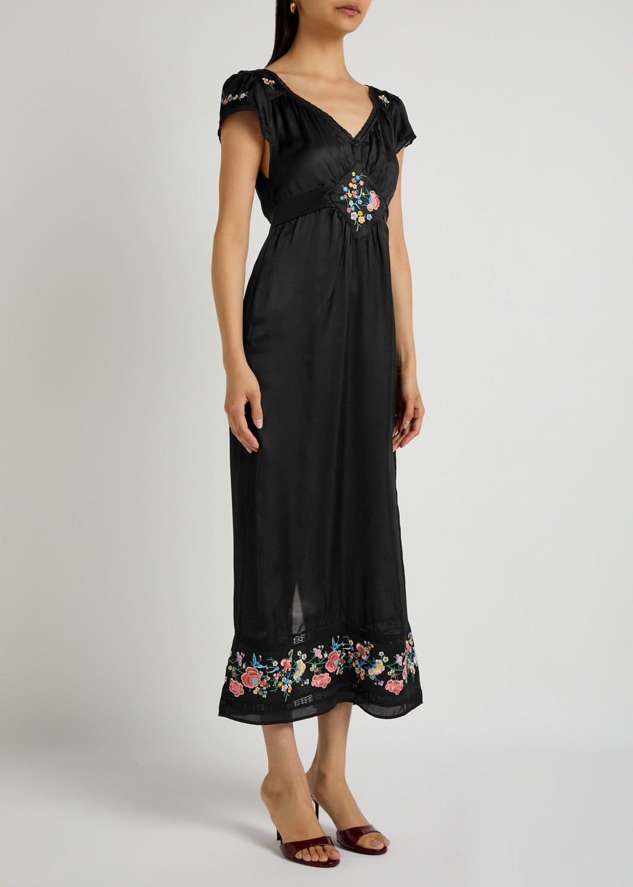 Rixo Carey Embroidered Satin Midi Dress - 2