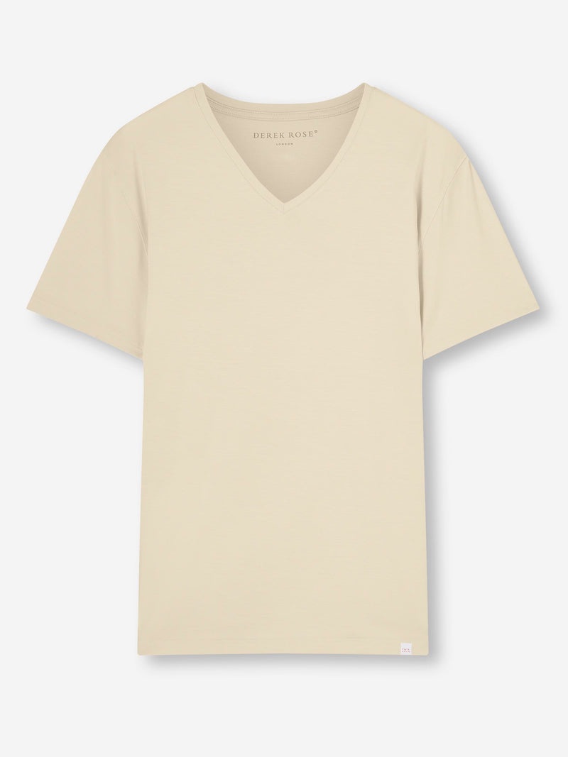 Men's V-Neck T-Shirt Basel Micro Modal Stretch Ecru - 1