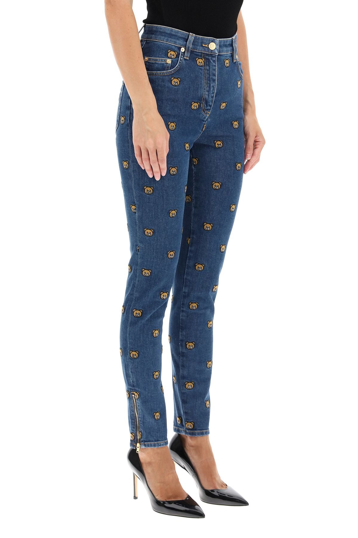 ALL-OVER TEDDY BEAR EMBROIDERED DENIM JEANS - 3