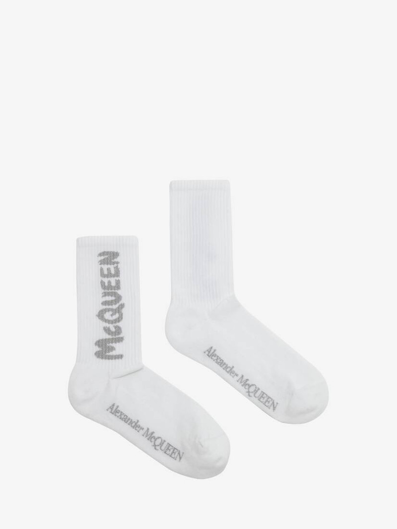 Mcqueen Graffiti Socks in White/silver 1