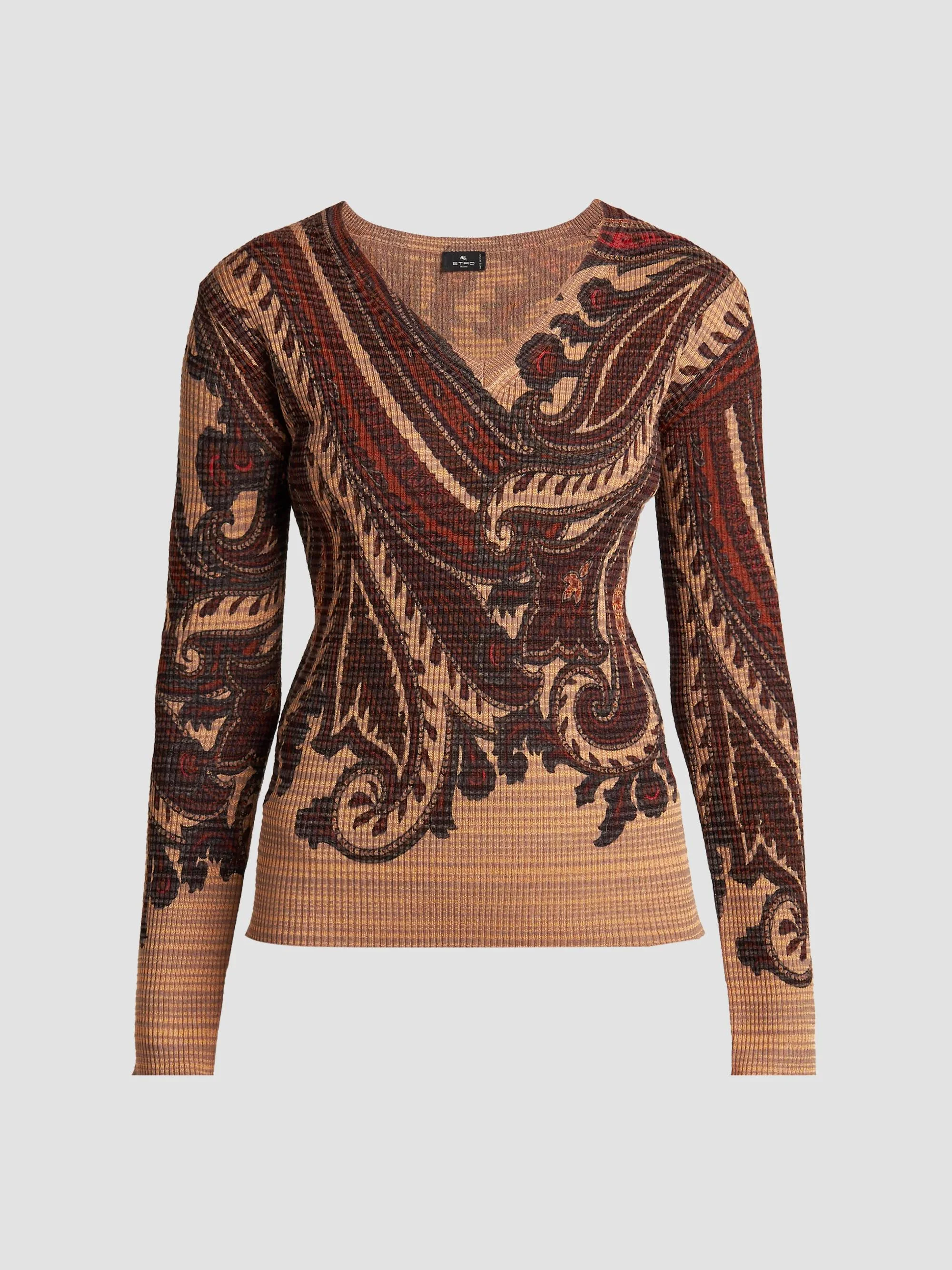 Women's Stamped Paisley V-Neck Top - Multi - 1