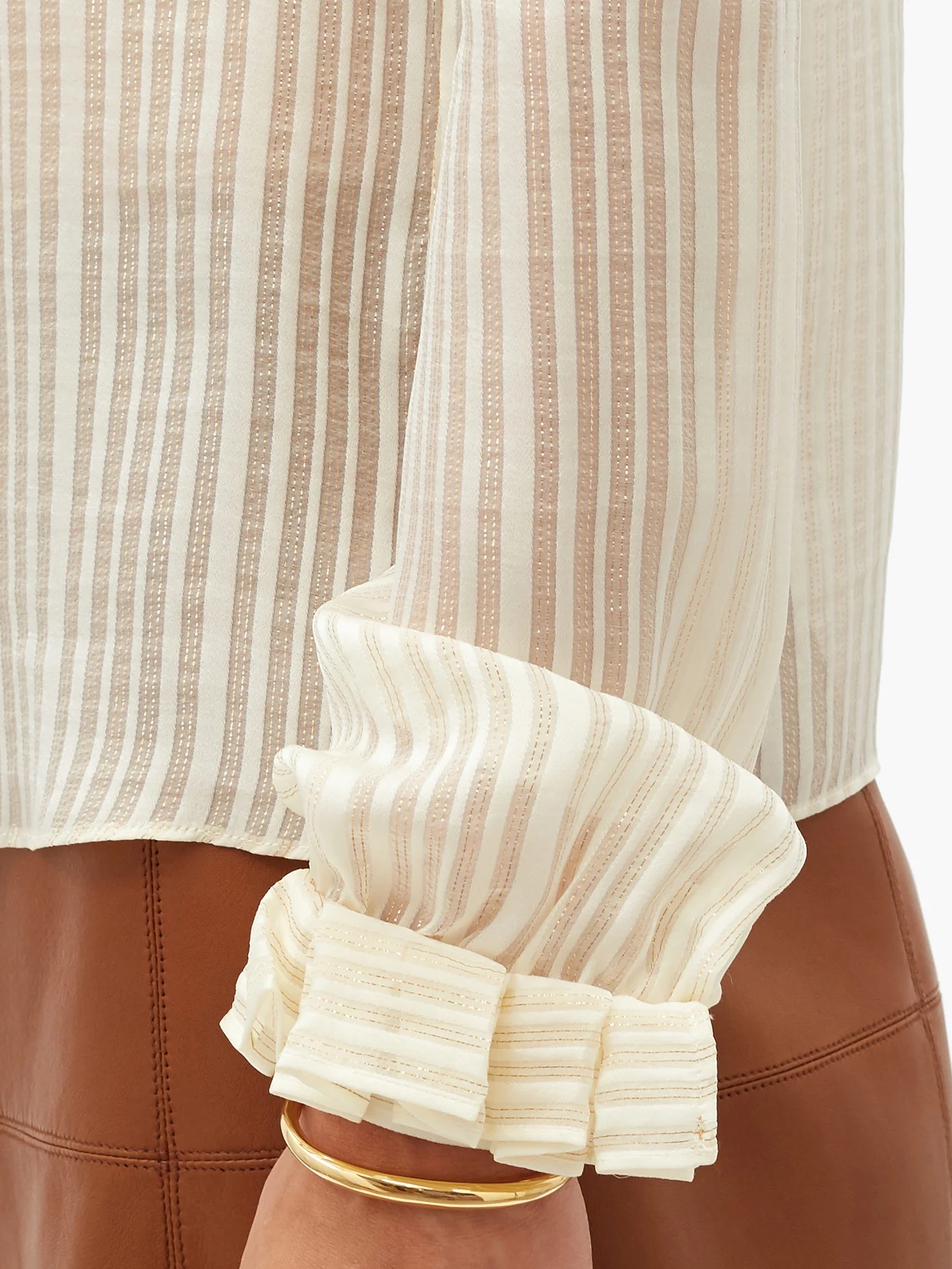 Ruffle-neck metallic-striped lamé blouse - 4