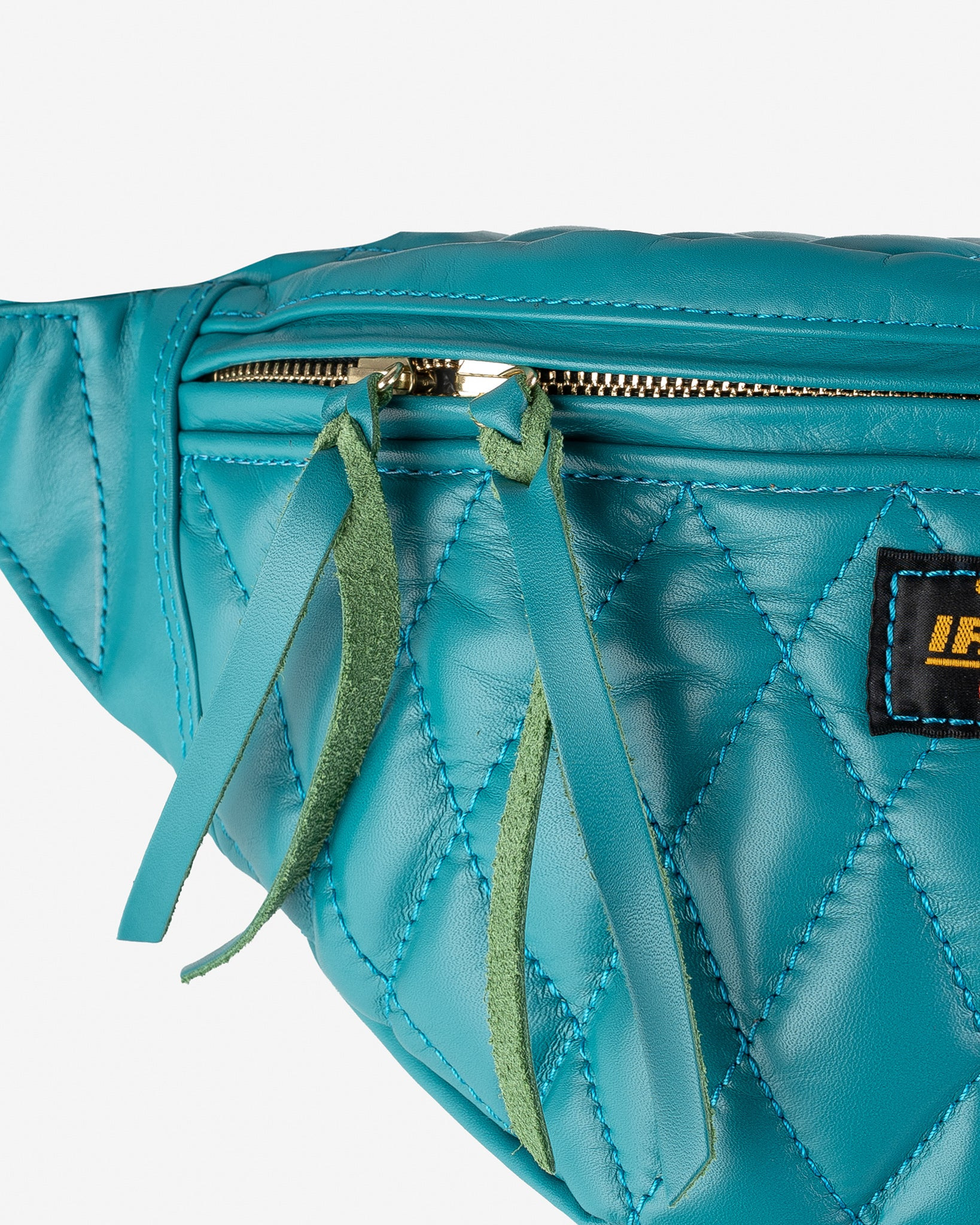 IHE-45-BLU Diamond Stitched Leather Waist Bag - Blue - 8