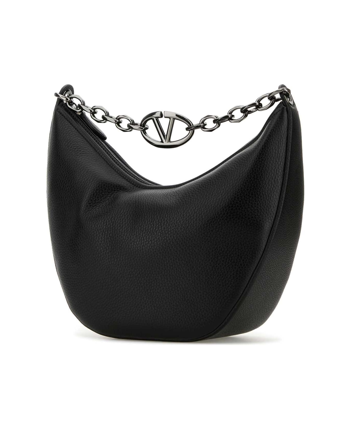 Black Leather Hobo Vlogo Moon Shoulder Bag - 2