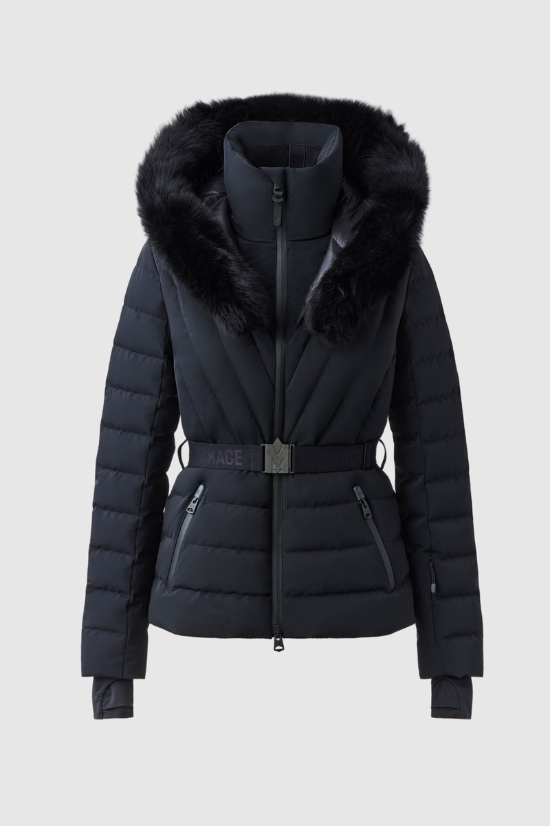 ELITA-SH Belted down ski jacket with fur trimmed hood - 1