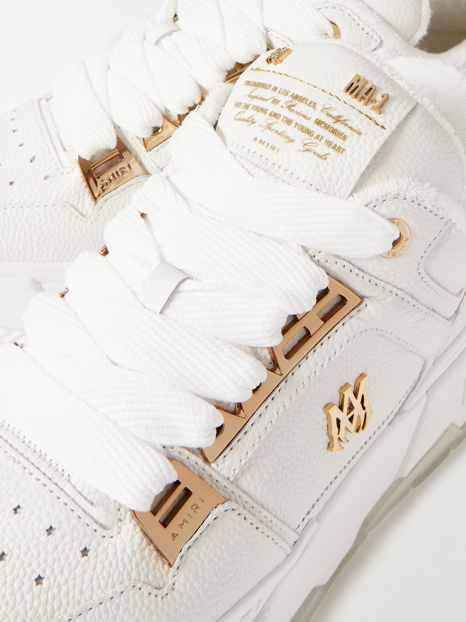 MA-1 Embellished Metallic Full-Grain Leather Sneakers White - 5