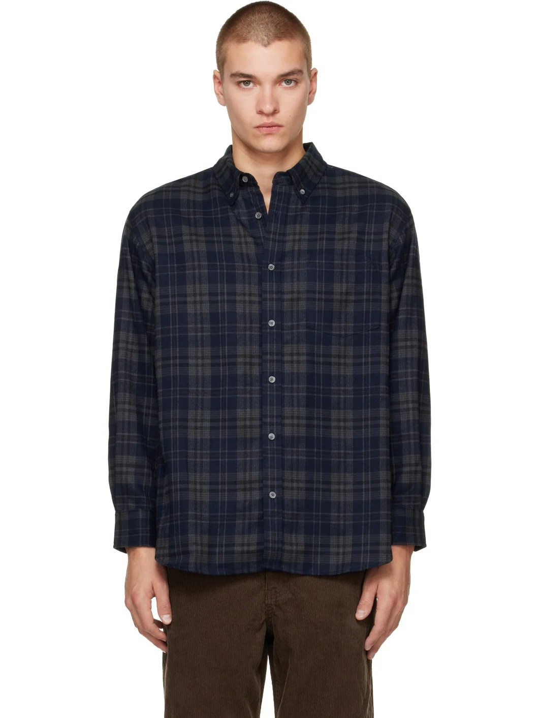 Navy Check Flannel Shirt - 1