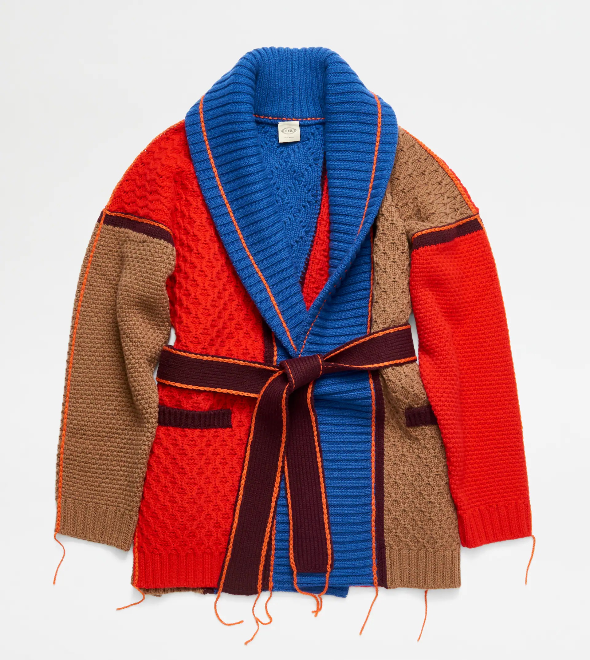 CASHMERE BLEND CARDIGAN - BLUE, RED, BROWN - 1