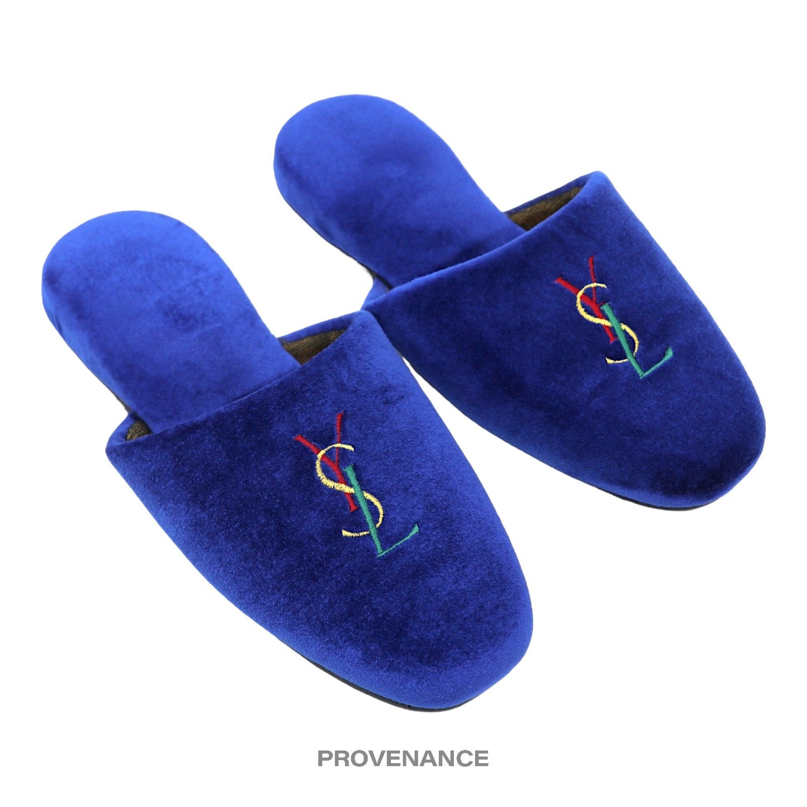 Yves Saint Laurent YSL Logo Slipper - Blue Velour - 3