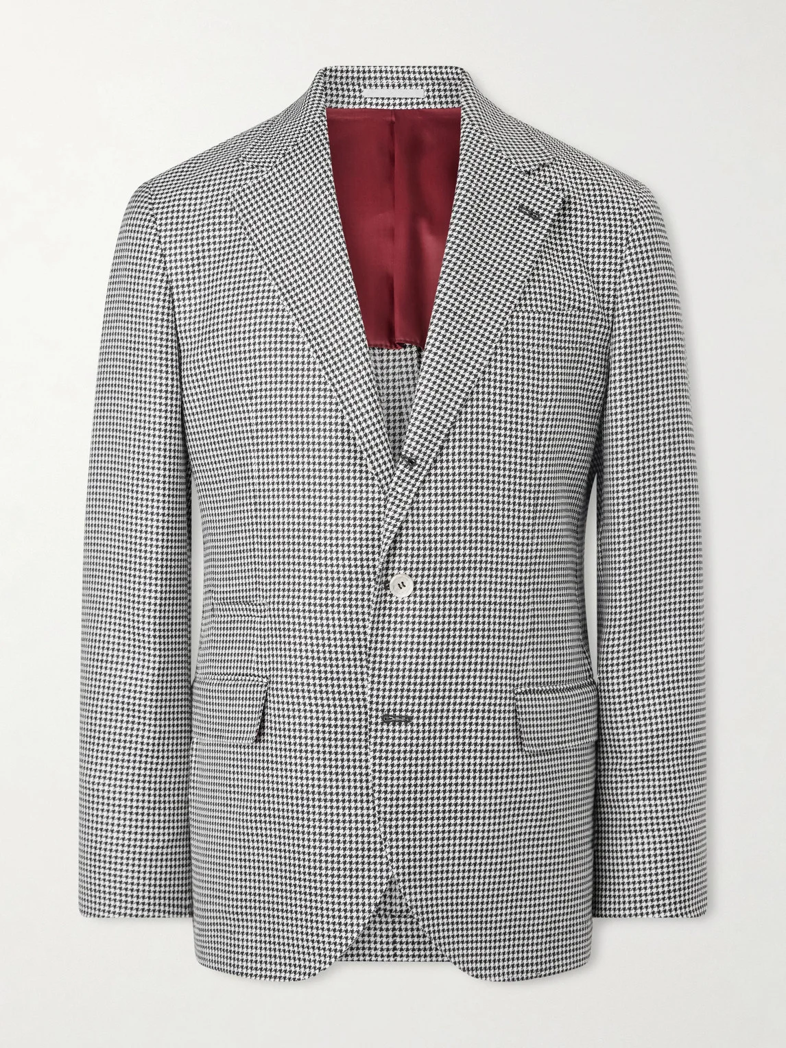 Houndstooth Wool, Linen and Silk-Blend Blazer - 1