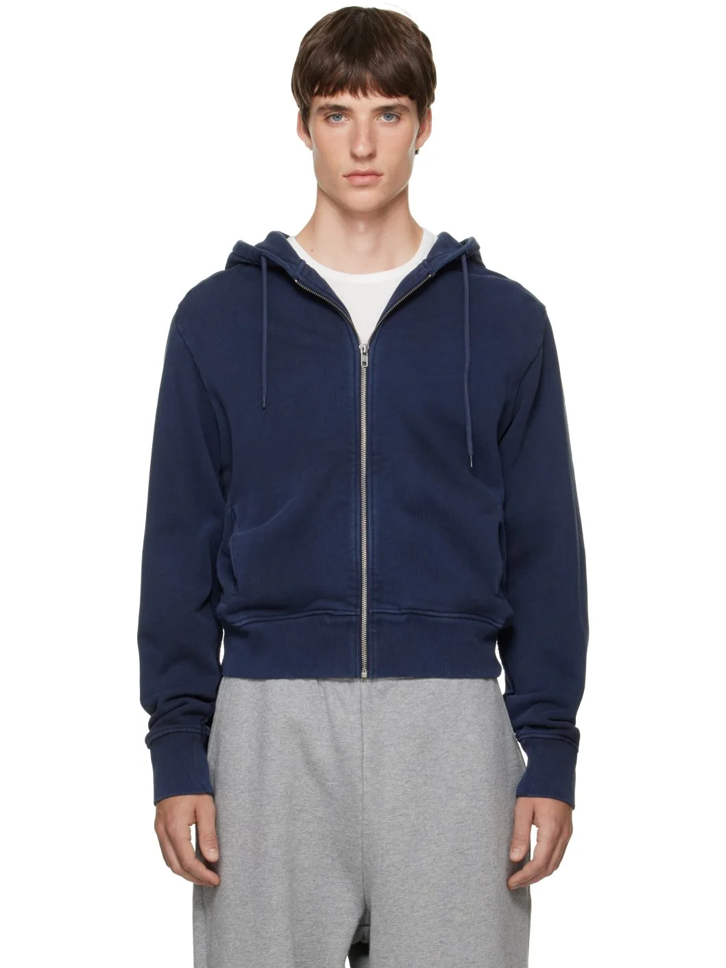 Navy Slim Zip Up Hoodie - 1