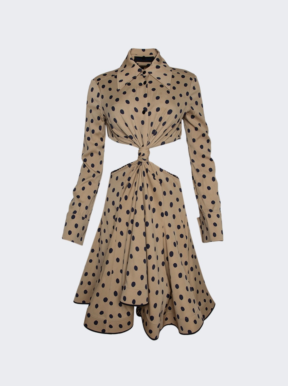 Printed Dot Cut-Out Shirt Dress Khaki - 1