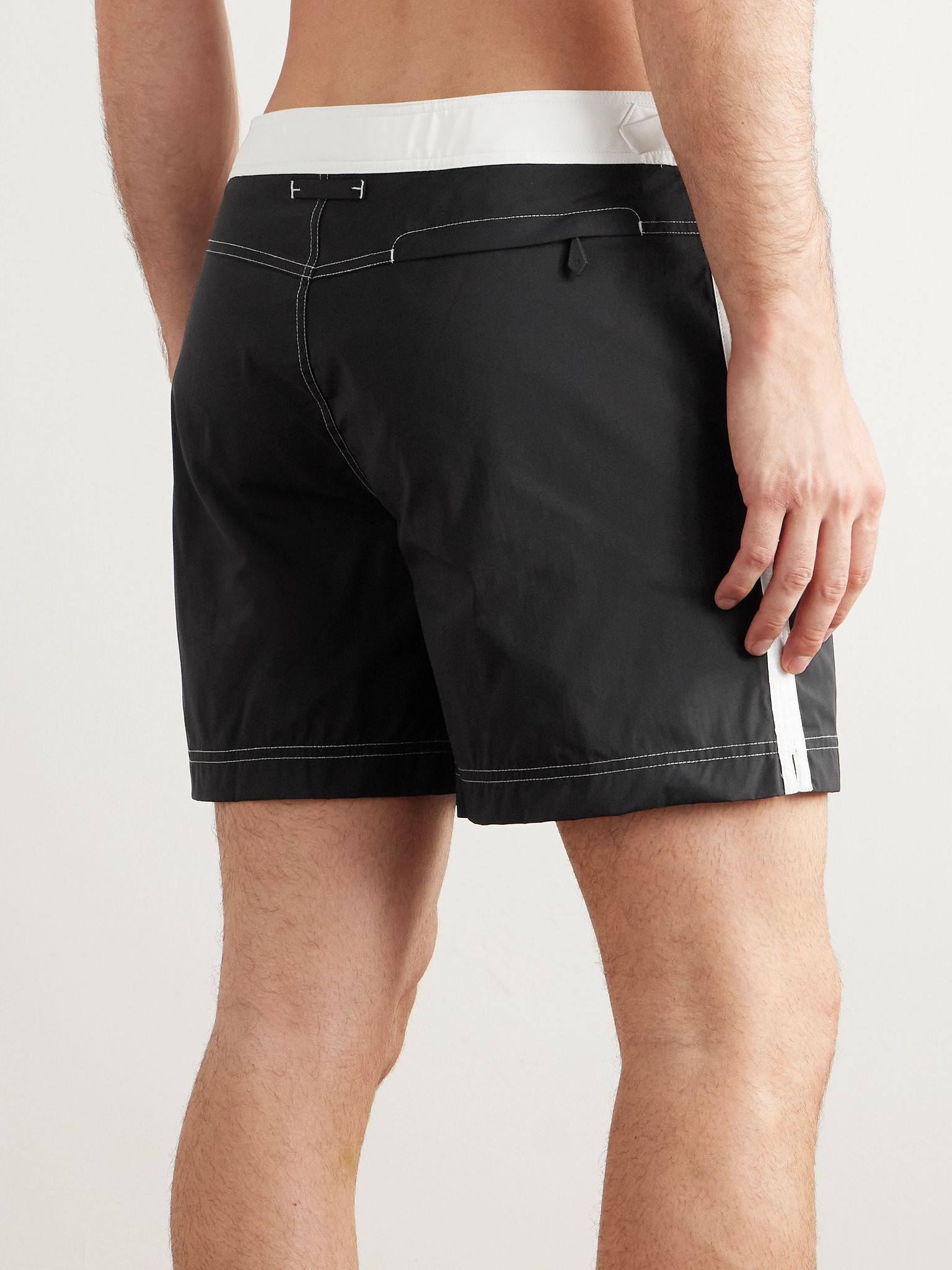Straight-Leg Mid-Length Striped Swim Shorts Black - 3