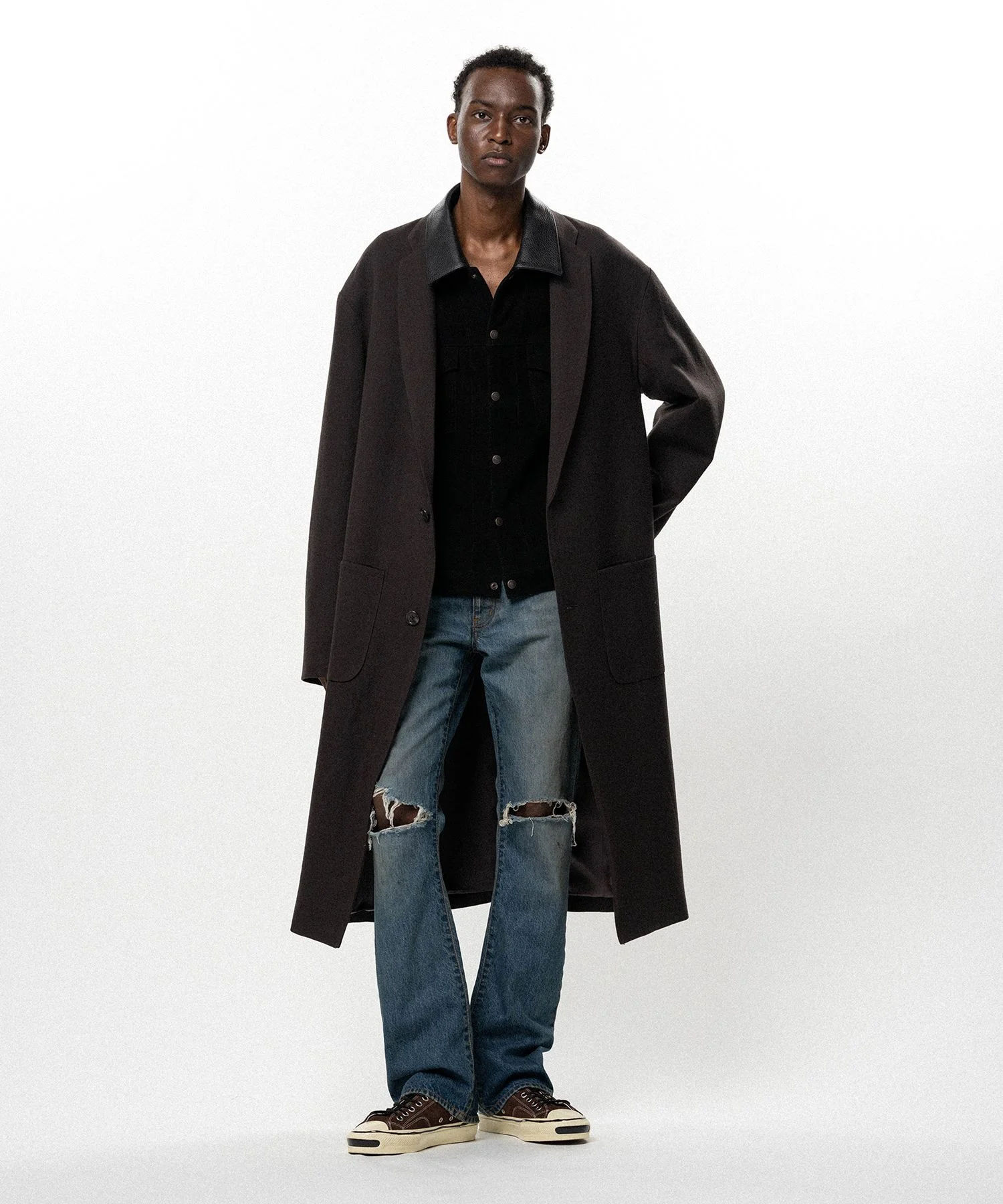 "GREATNESS ACT-COOL" Embroidered Serge Overcoat - 1
