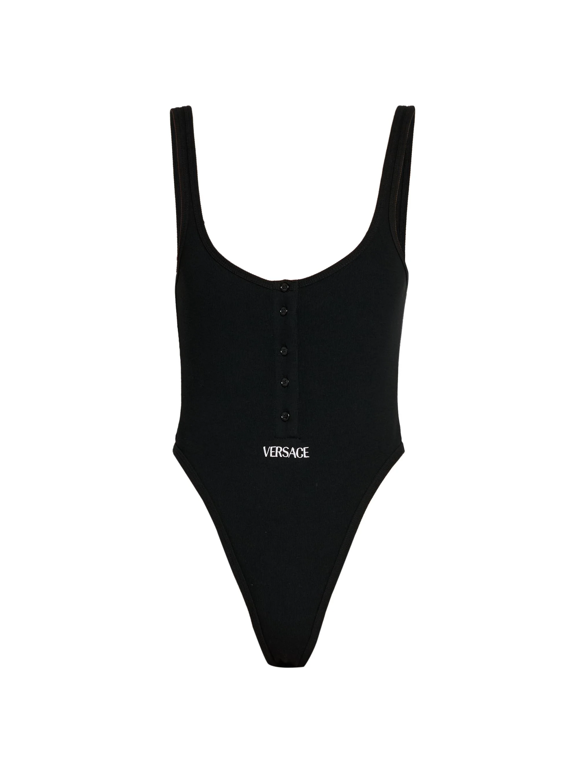 Women's Rib-Knit Stretch-Cotton Bodysuit - Black - 1