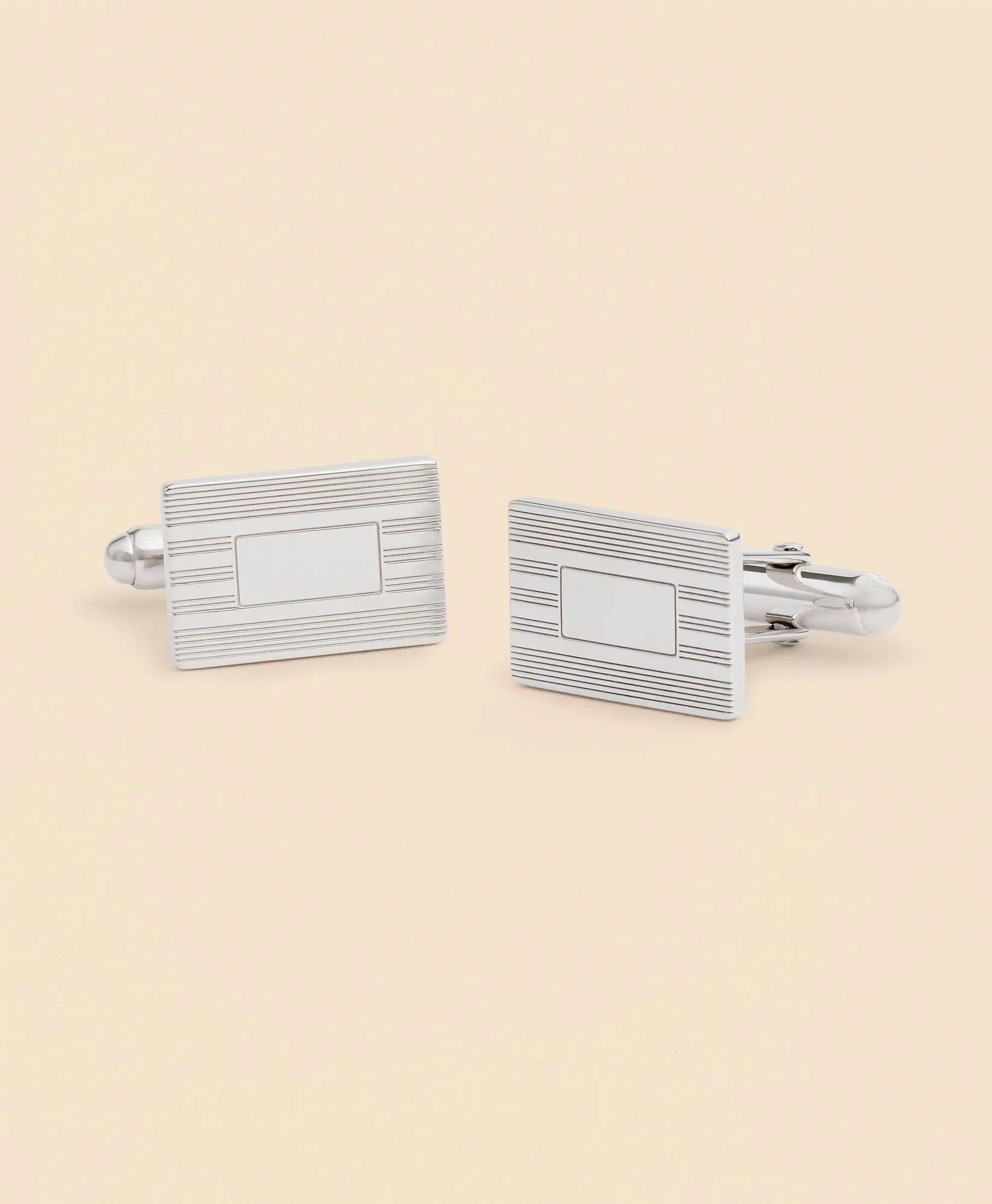 Sterling Silver Engravable Rhodium-Plated Cufflinks - 1