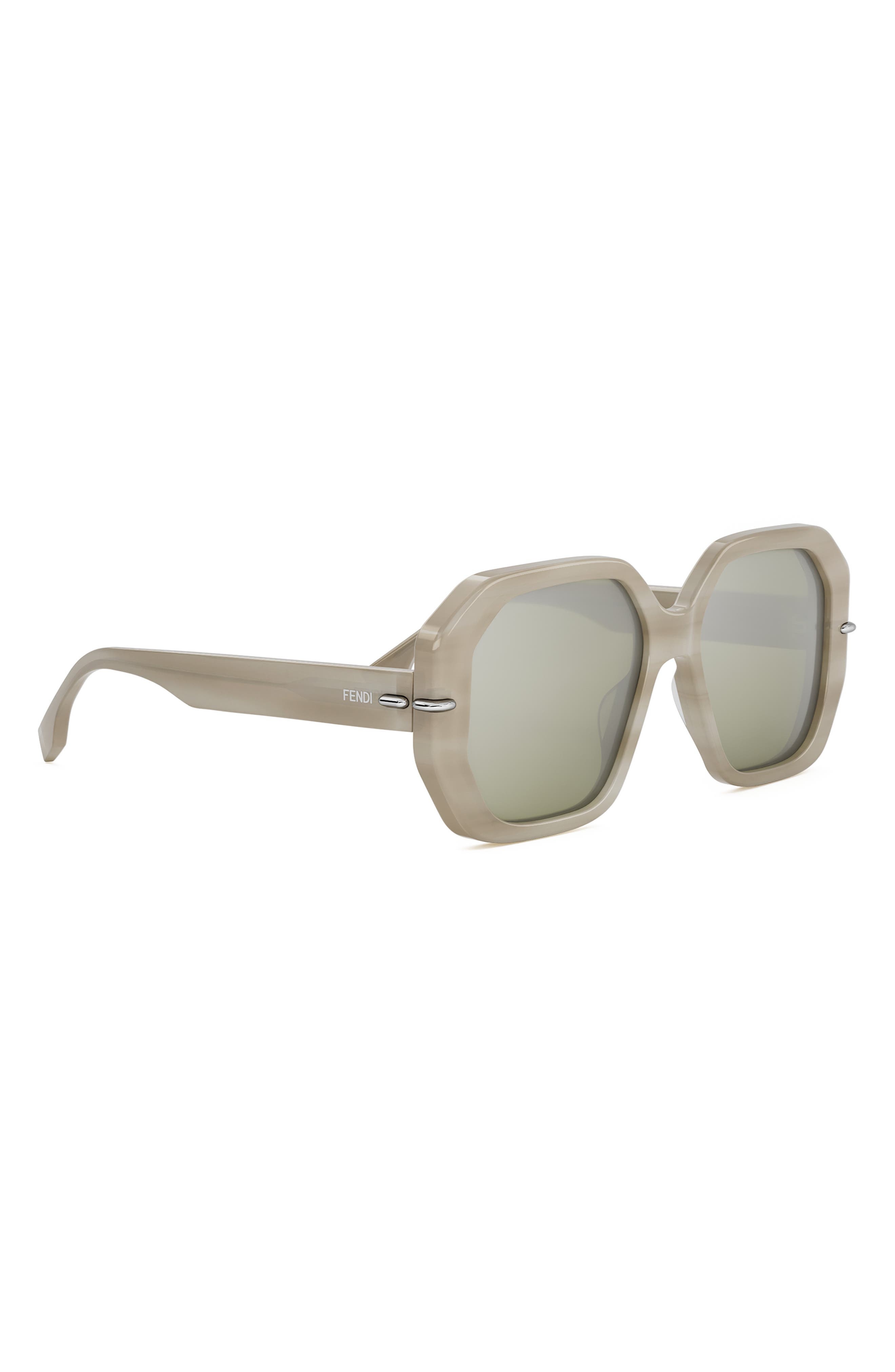 Fendi Selleria Square Sunglasses in Beige Horn /Green Mirror at Nordstrom - 3