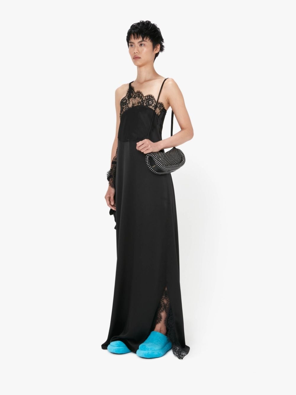 ONE SHOULDER ASYMMETRIC LACE SLIP DRESS - 4