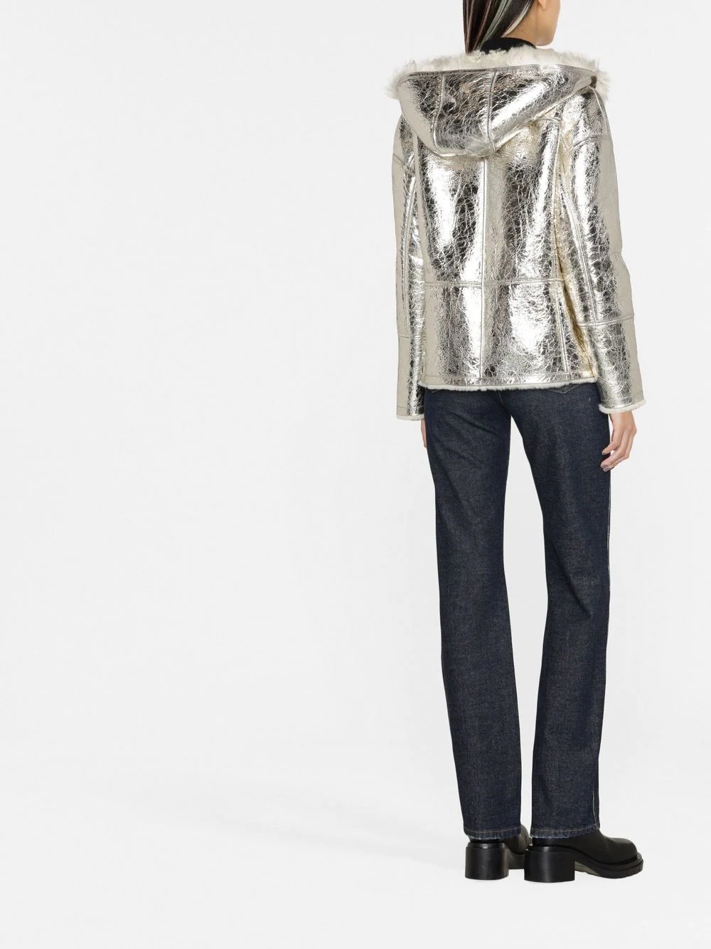 metallic-effect zip-up leather jacket - 4