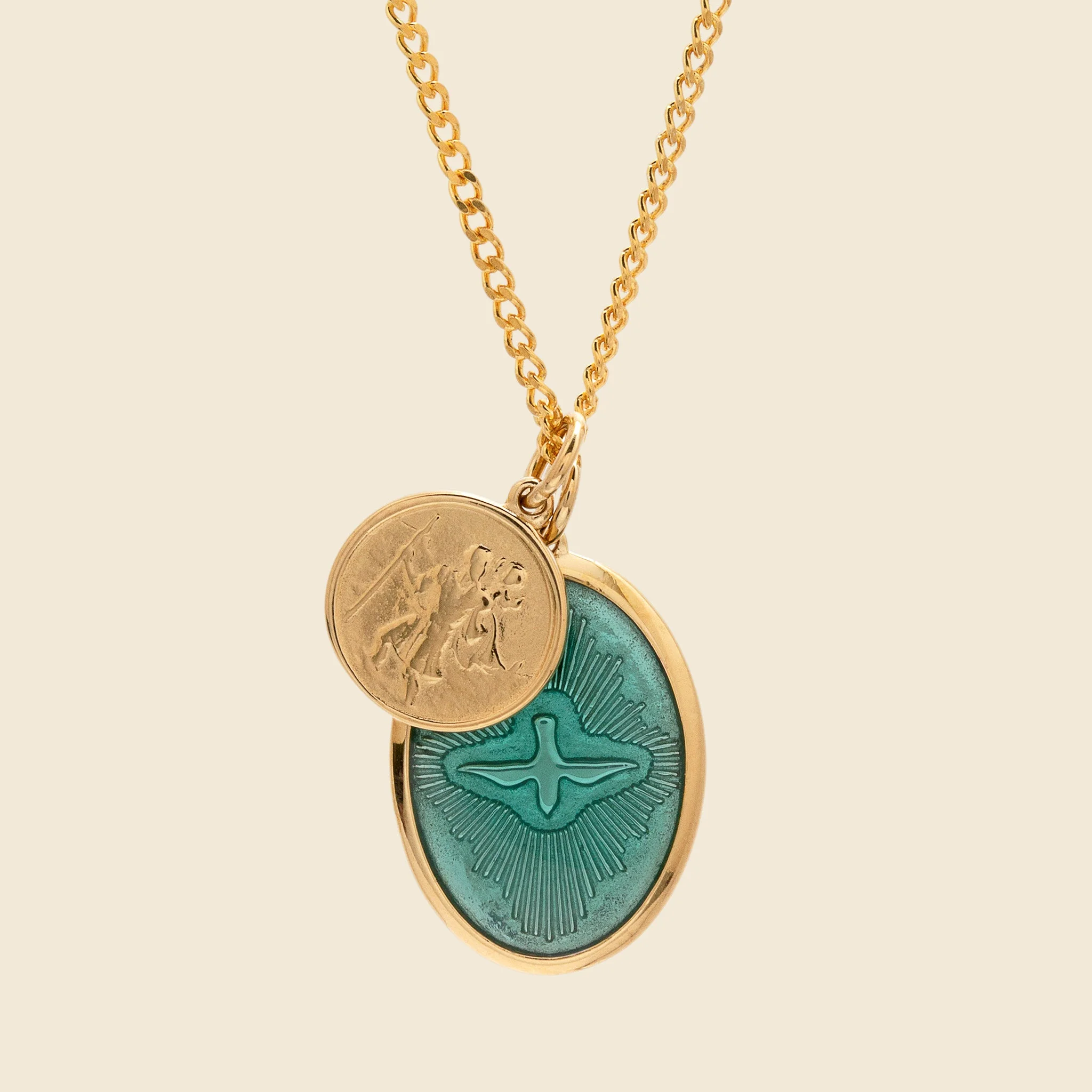 Mini Dove Pendant Necklace - Teal Enamel/Gold Vermeil - 1
