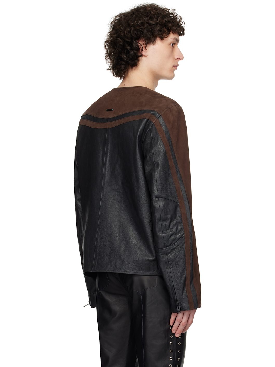 SSENSE Exclusive Black & Brown Racer Leather Biker Jacket - 3