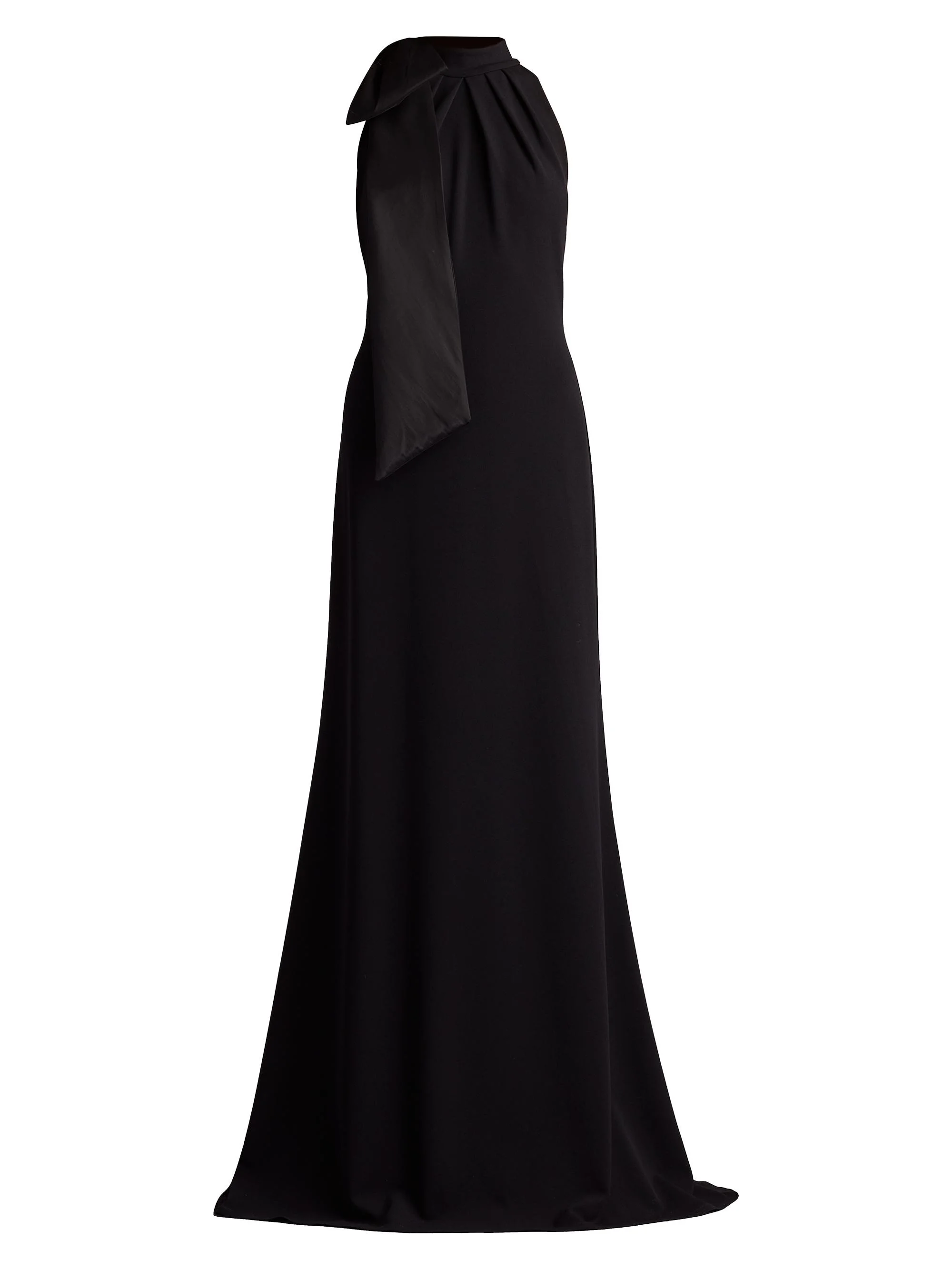 Women's Crepe Bow Sleeveless A-Line Gown - Black - 1